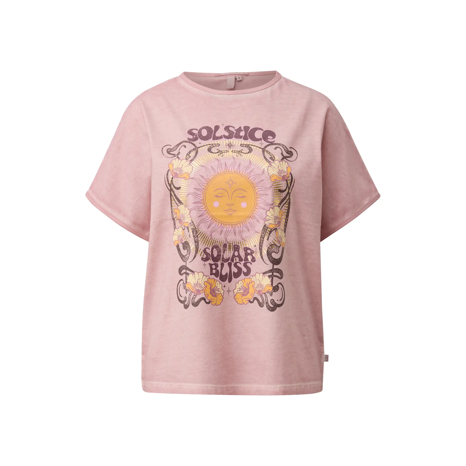 T-shirt in cotone lavato con spalle cadenti e stampa frontale donna