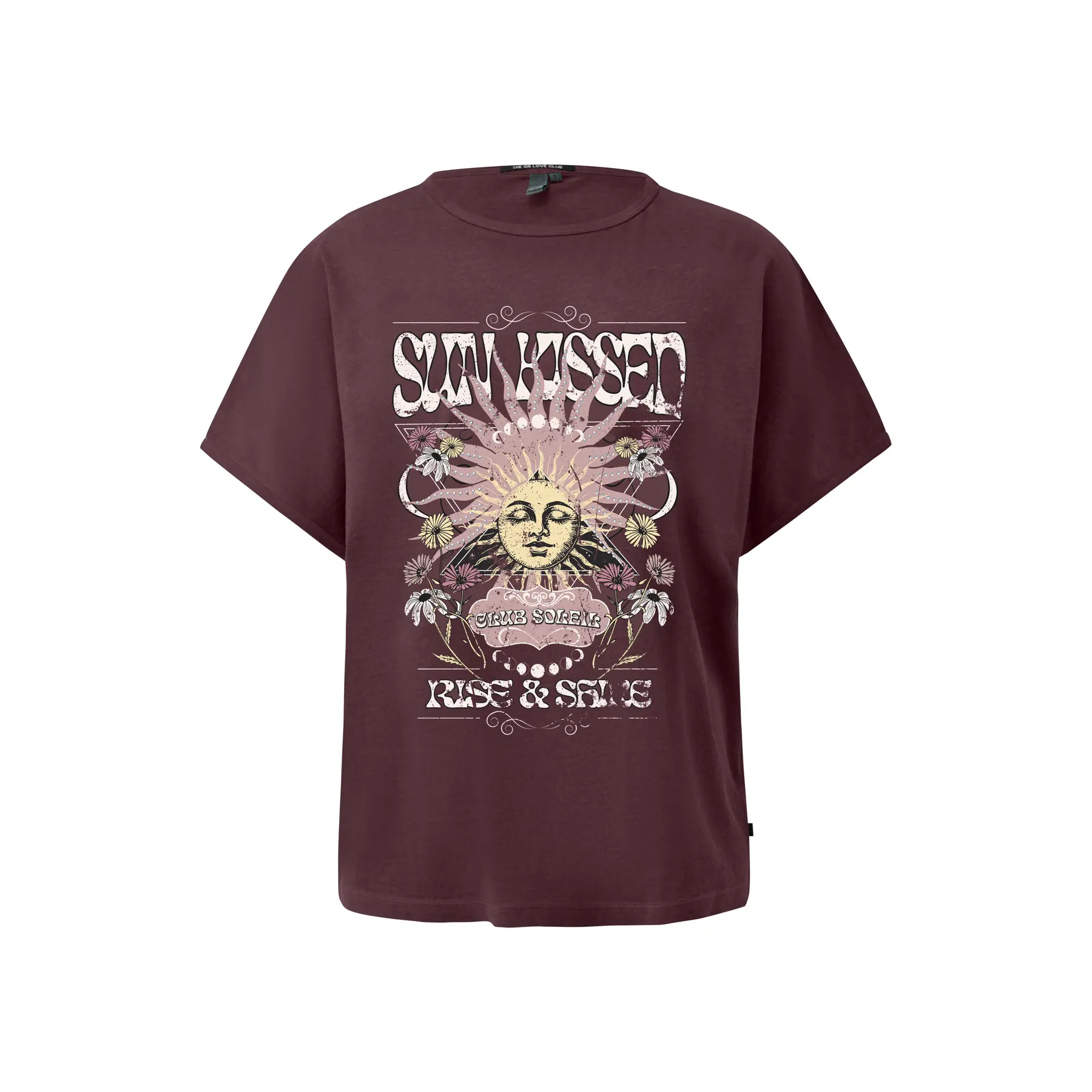 T-shirt in cotone lavato con spalle cadenti e stampa frontale donna QS
