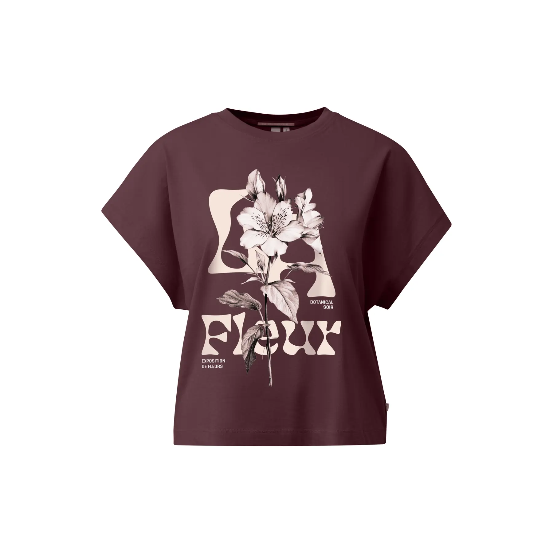 T-shirt in cotone con maniche montate e stampa frontale donna QS