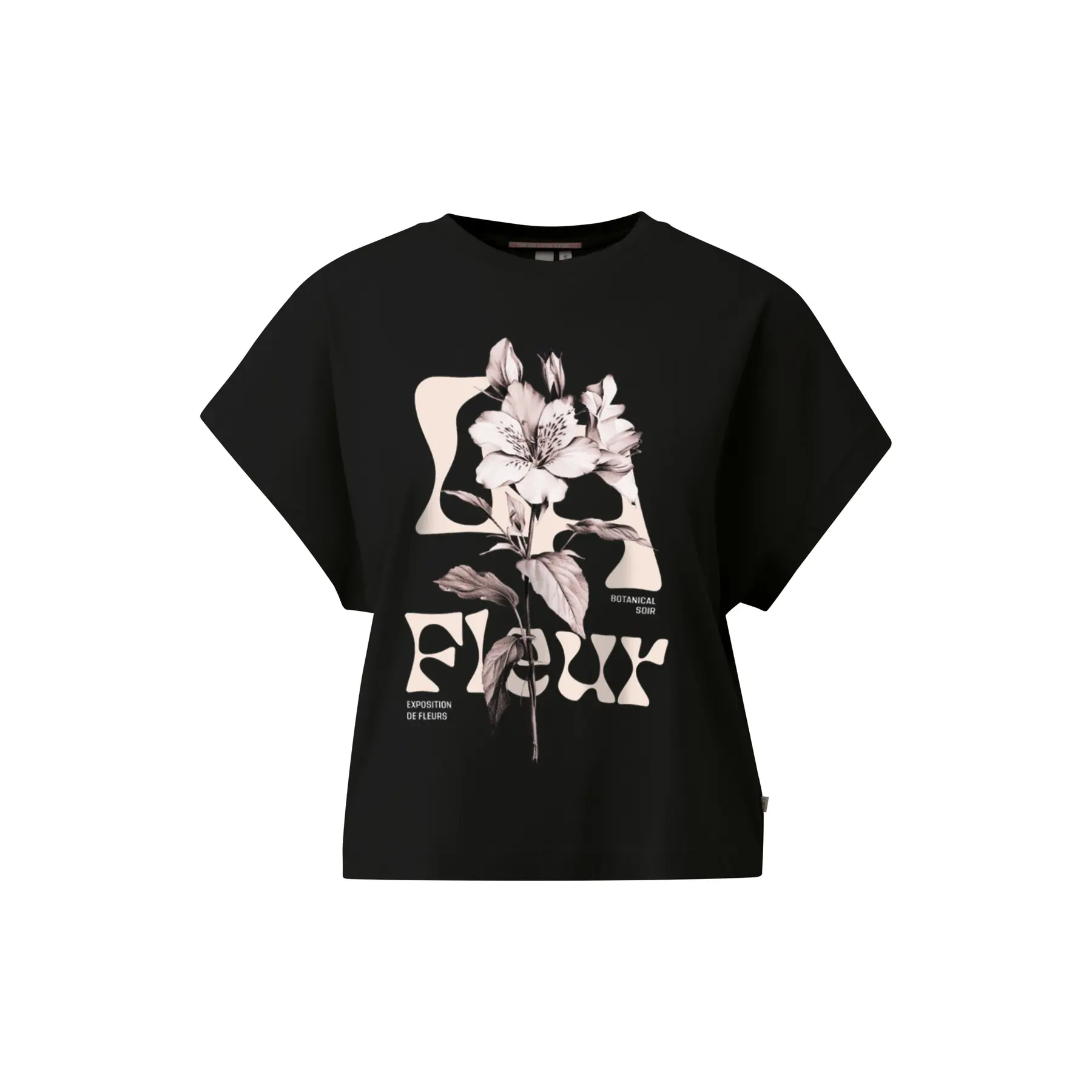 T-shirt in cotone con maniche montate e stampa frontale donna QS
