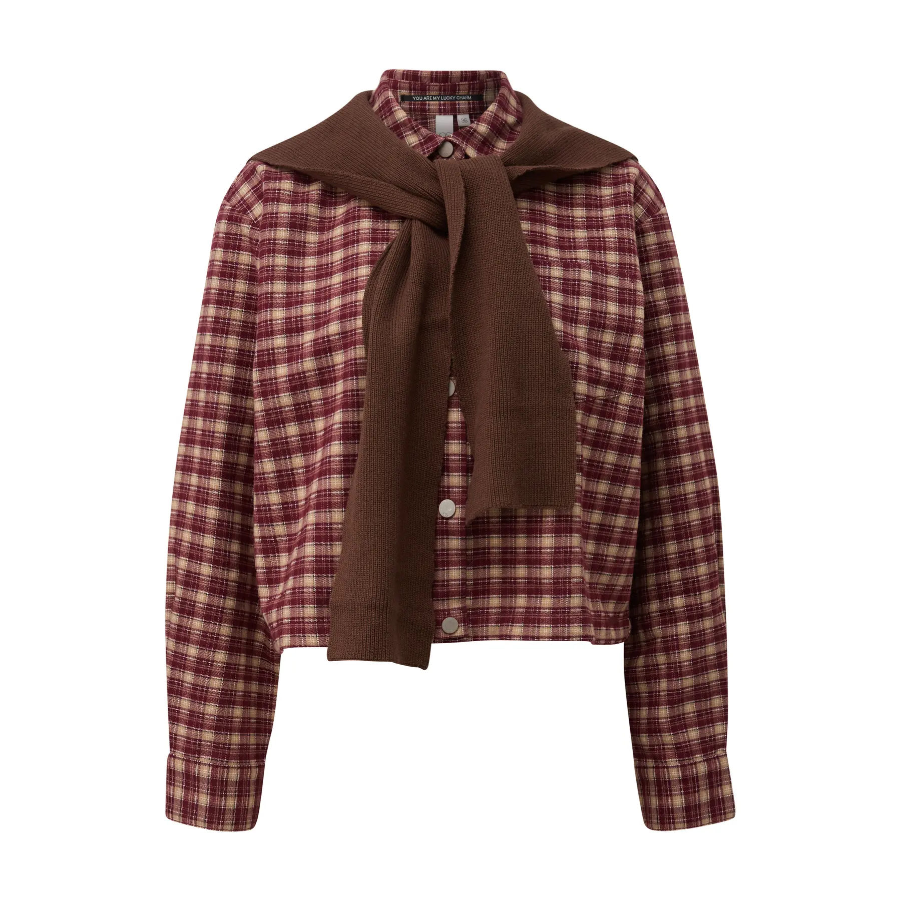 Camicia a quadri in flanella con parte in maglia removibile donna