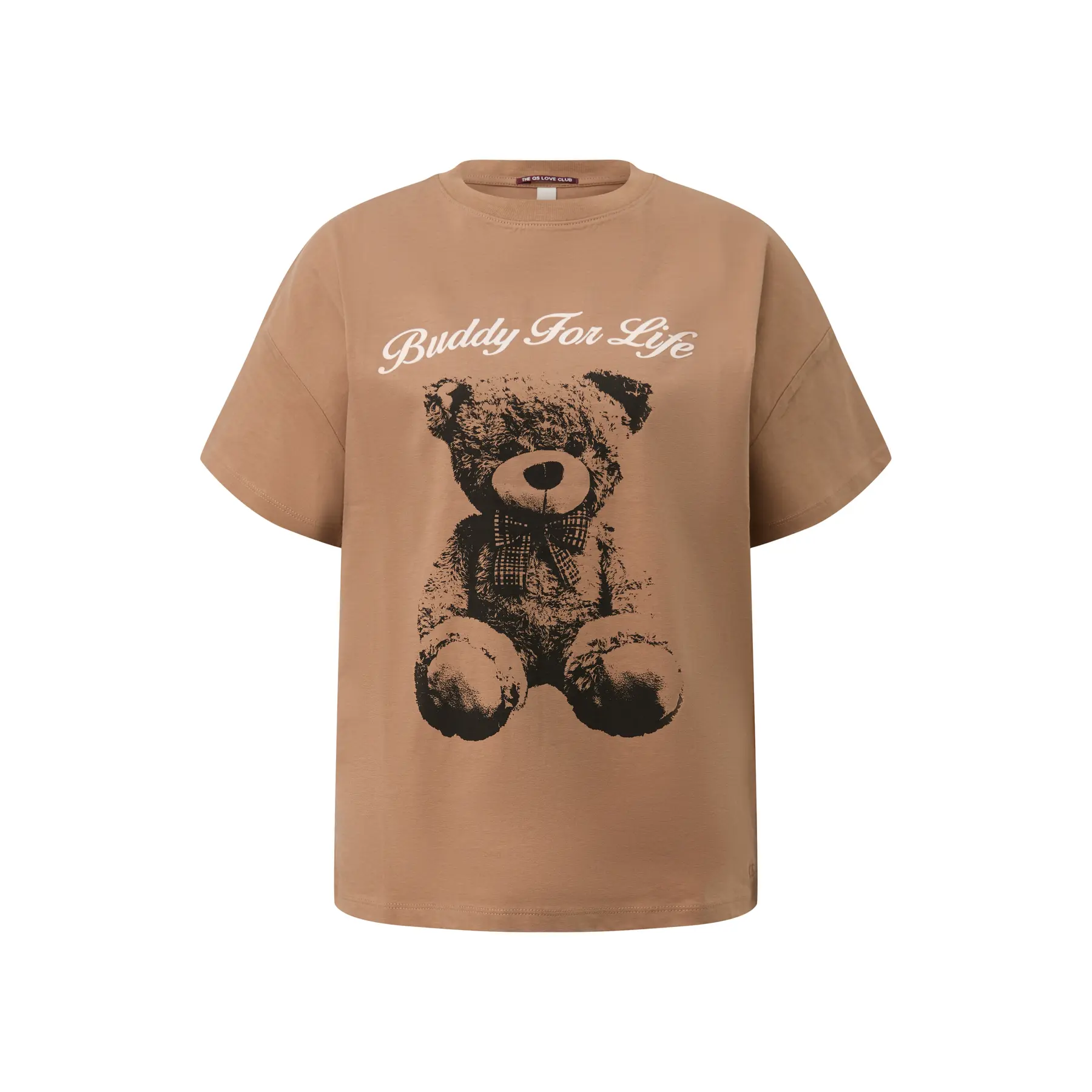 T-shirt in cotone con spalle scese con stampa davanti donna QS
