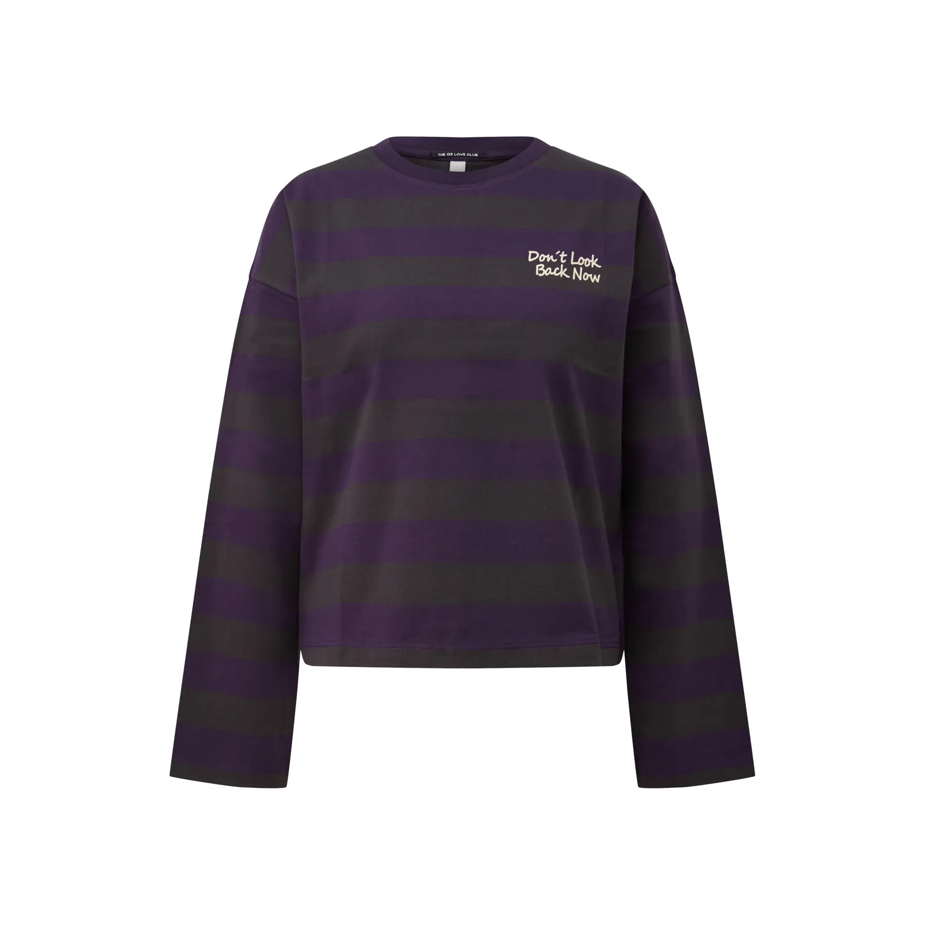T-shirt in cotone a righe larghe con piccolo stampato davanti donna QS