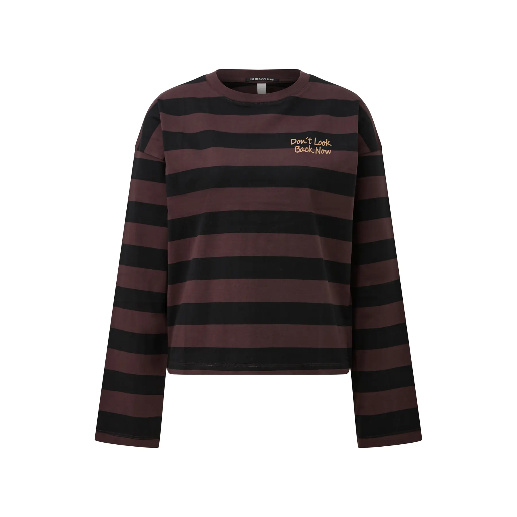 T-shirt in cotone a righe larghe con piccolo stampato davanti donna QS