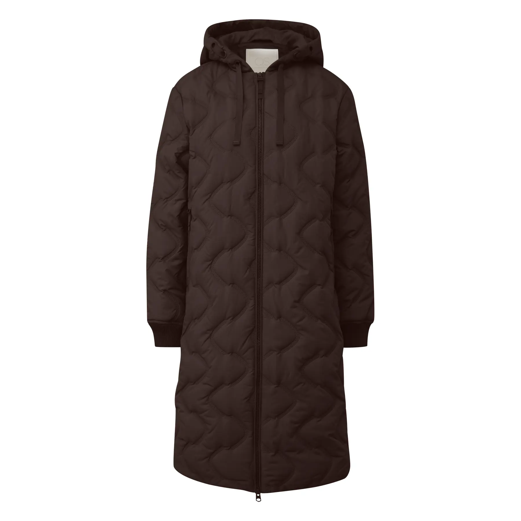 Cappotto lungo fino al ginocchio con motivo trapuntato in rilievo e cappuccio donna QS