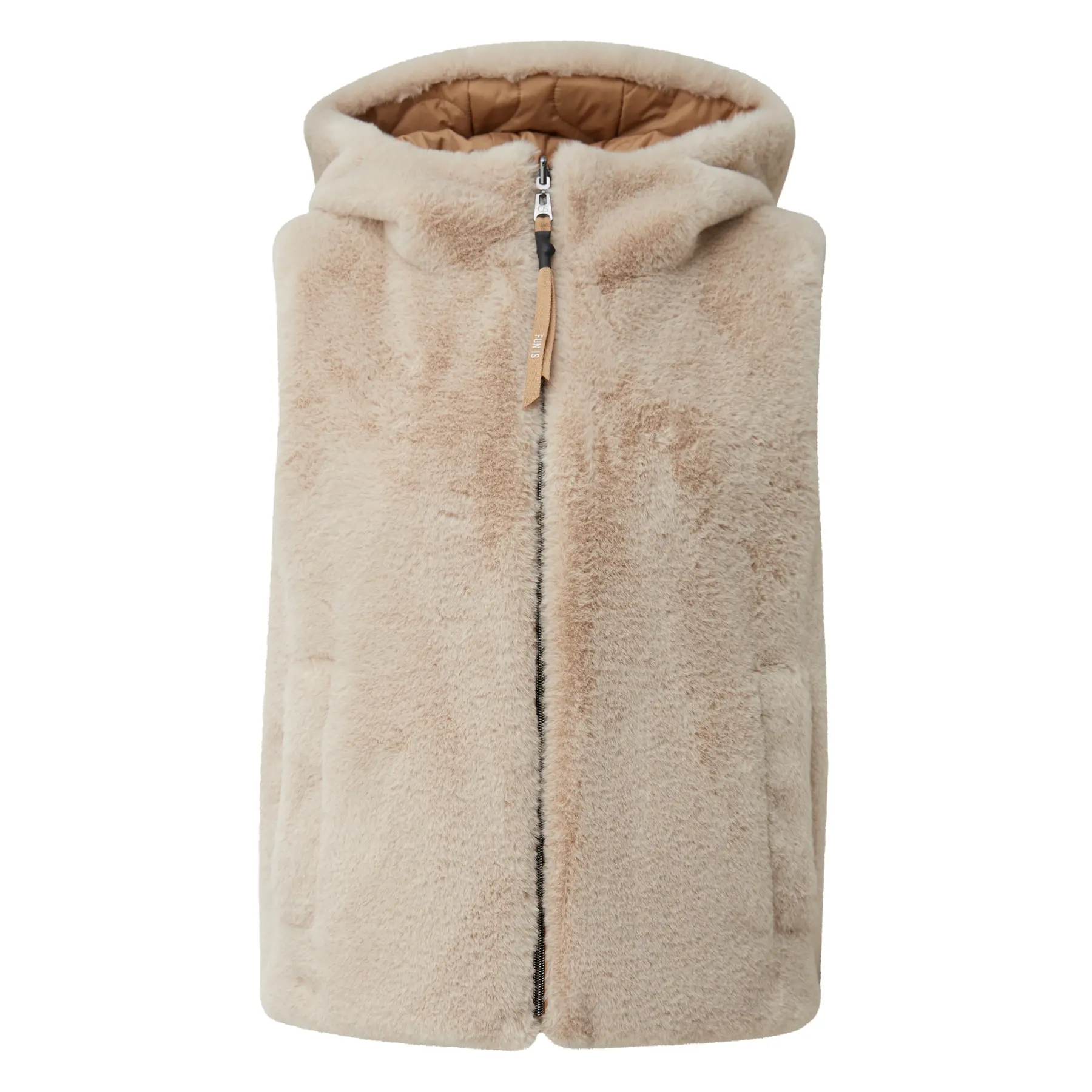 Wendejacke aus Kunstfell und gesteppter Nylon mit angenähter Kapuze für Damen QS