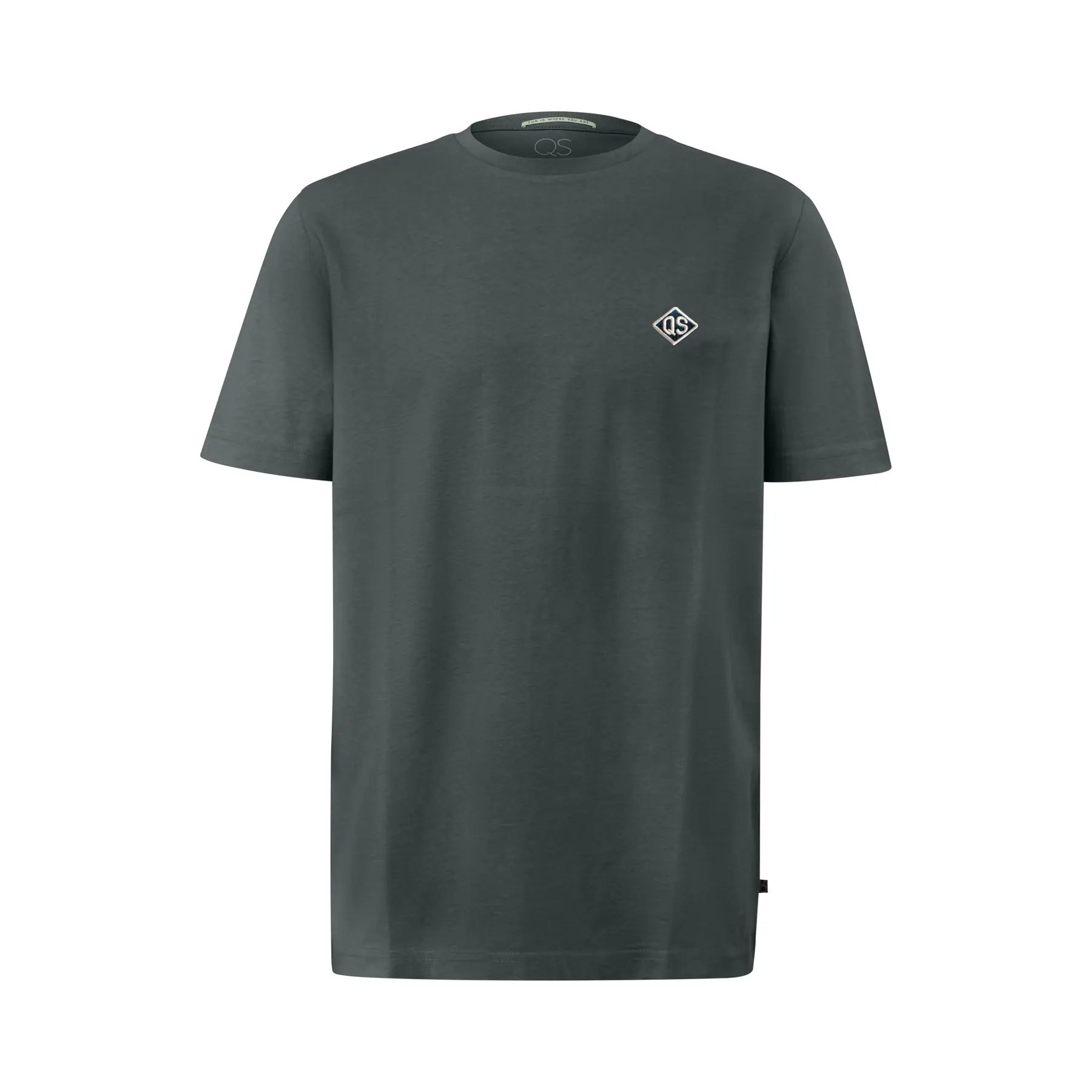 T-shirt con patch logo base dritta QS