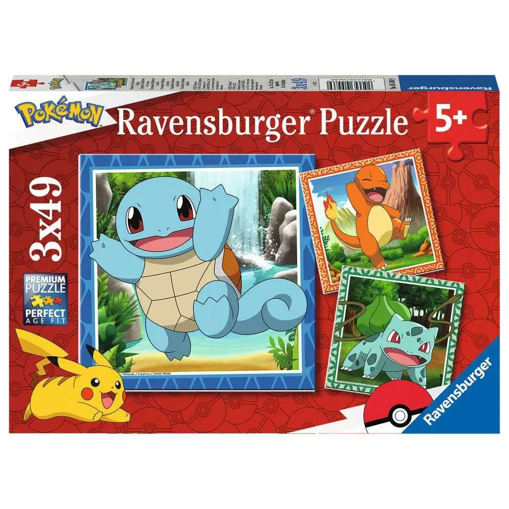 Puzzle mit 3x49 Teilen Salamèche, Bulbizarre und Carapucece Ravensburger Pokémon