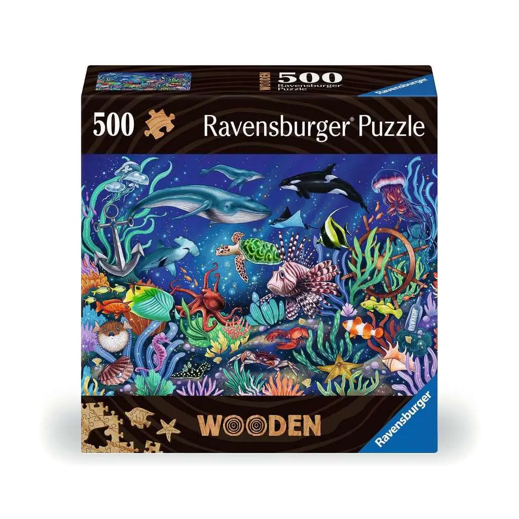 Rechteckiges Holzpuzzle mit 500 Teilen Ravensburger Monde marin coloré