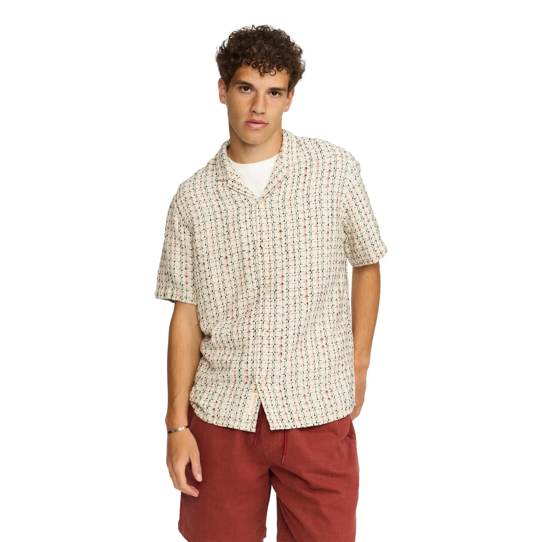 Revolution Men's Blanc Structured Cuban Shirt