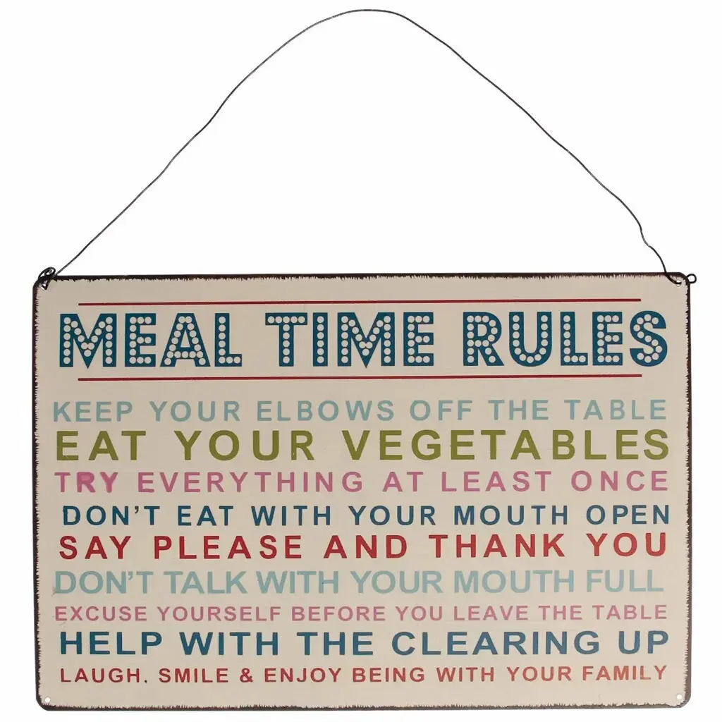 Retro-Metallschild Rex London Meal Time Rules