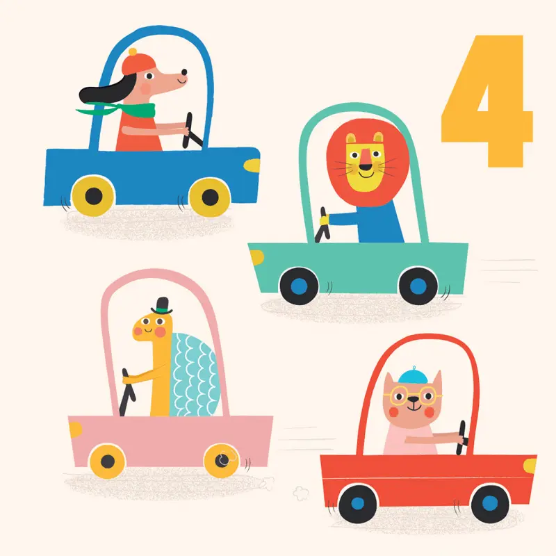 Geburtstagskarte Rex London Driving Animals Quatre