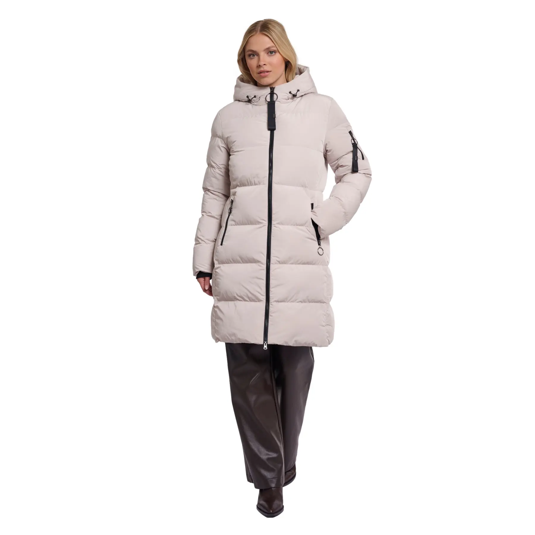 Rino & Pelle Women's Beige Long Hooded Down Jacket Jade