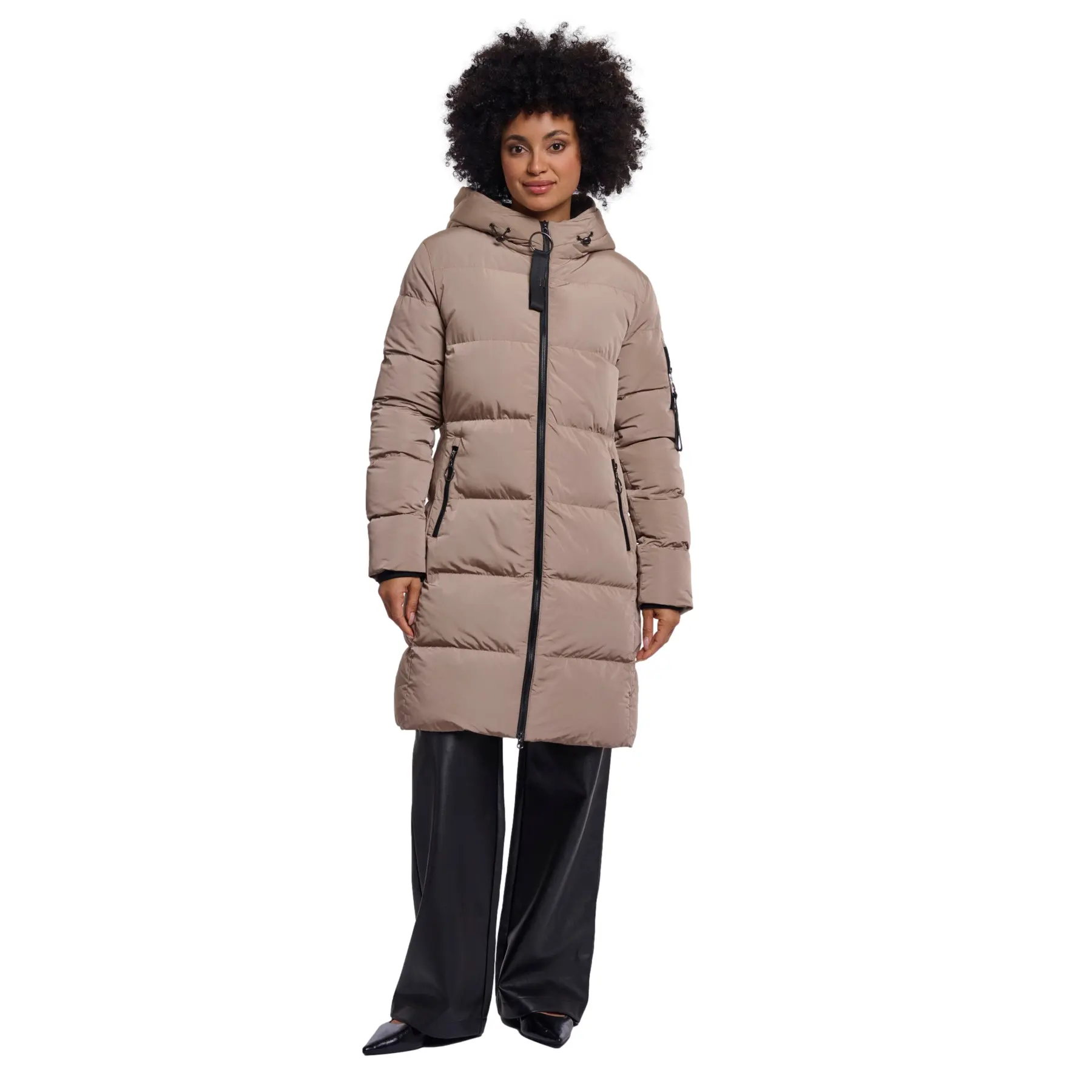Rino & Pelle Women's Marron Long Hooded Down Jacket Jade