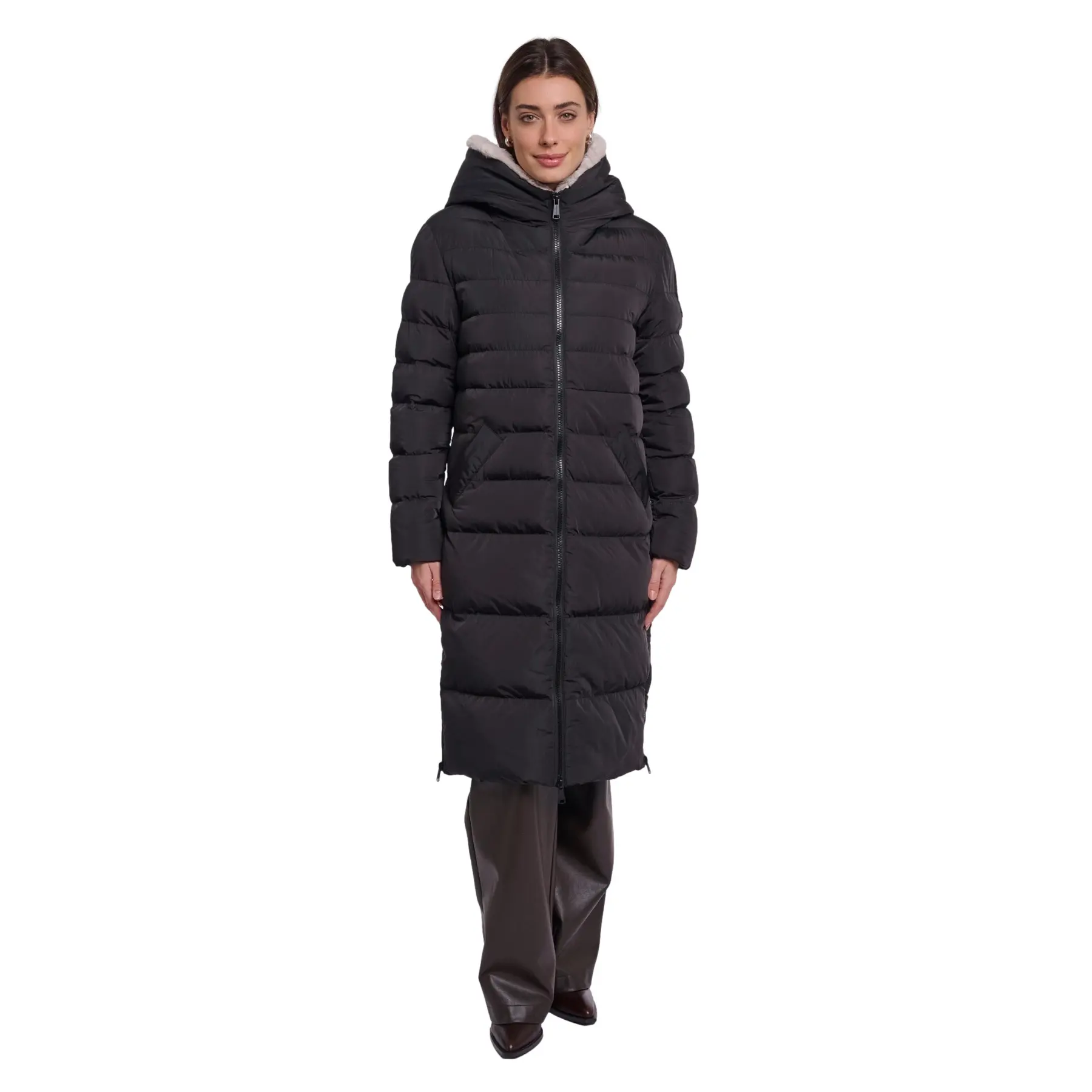 Rino & Pelle Women's Noir Long Hooded Down Jacket Keilafur