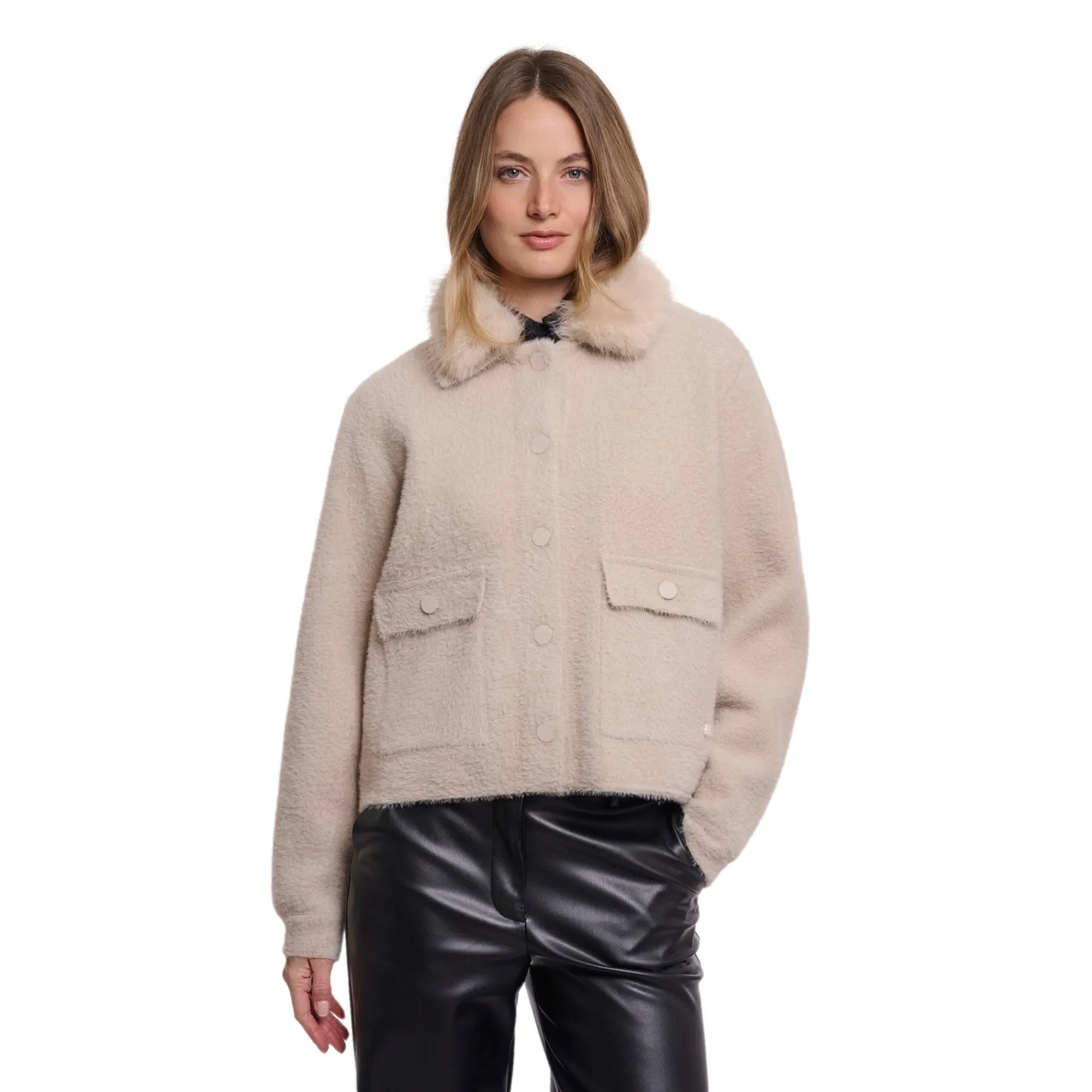 Rino & Pelle Women's Beige Removable Collar Jacket Nia