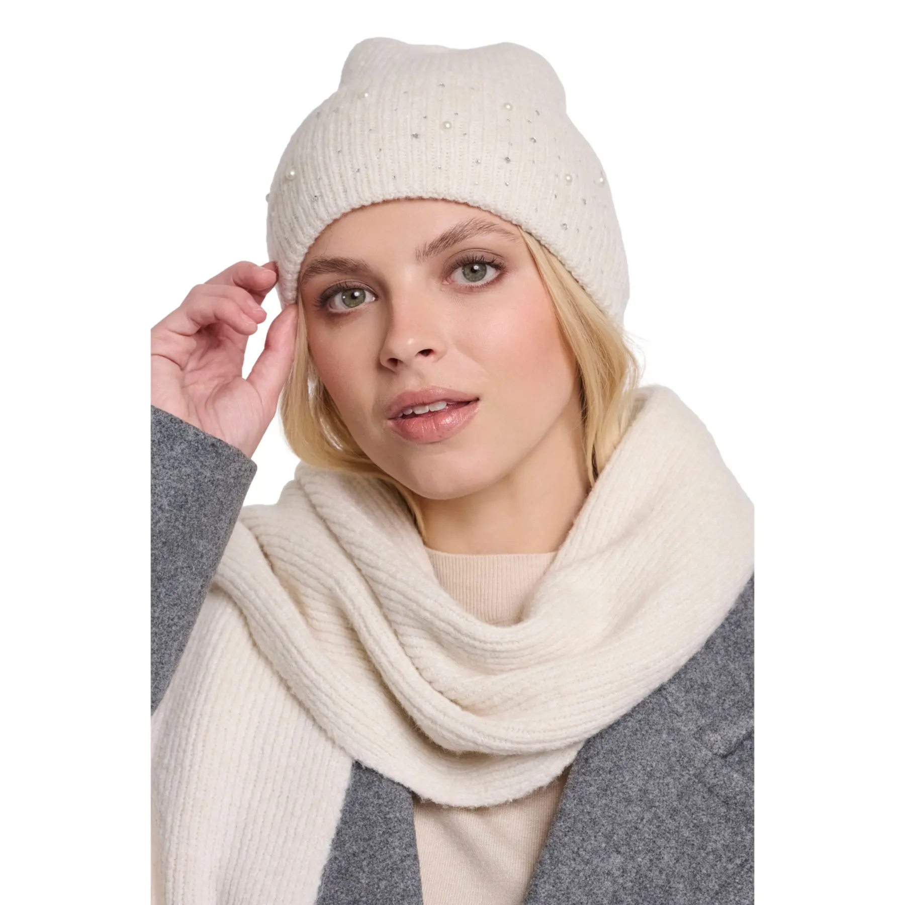 Rino & Pelle Damen Blanc Mütze Mit Perlen Und Strass Venus