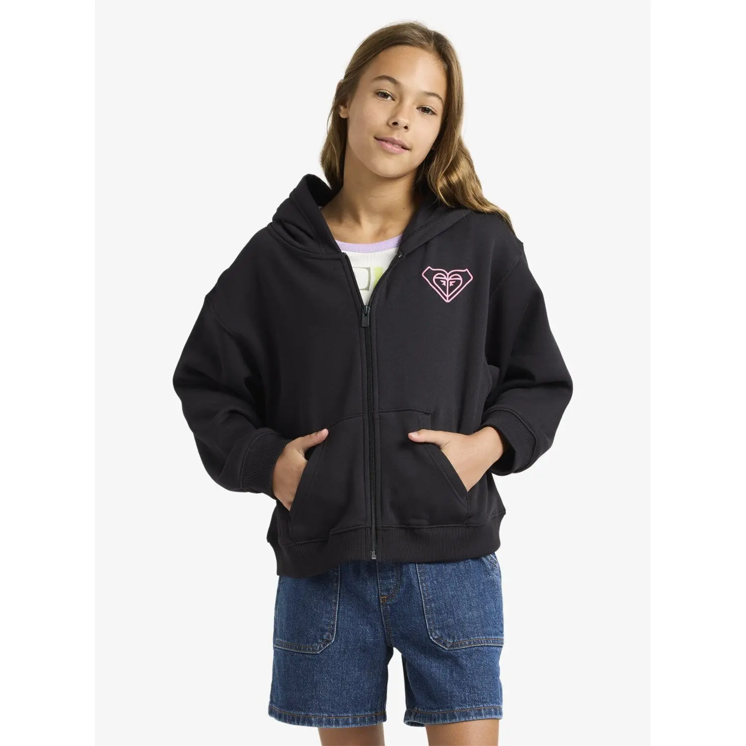 Sweatshirt à capuche zippé fille Roxy Midnight Hike Brushed Sweatshirt à capuche zippé fille Roxy Midnight Hike Brushed