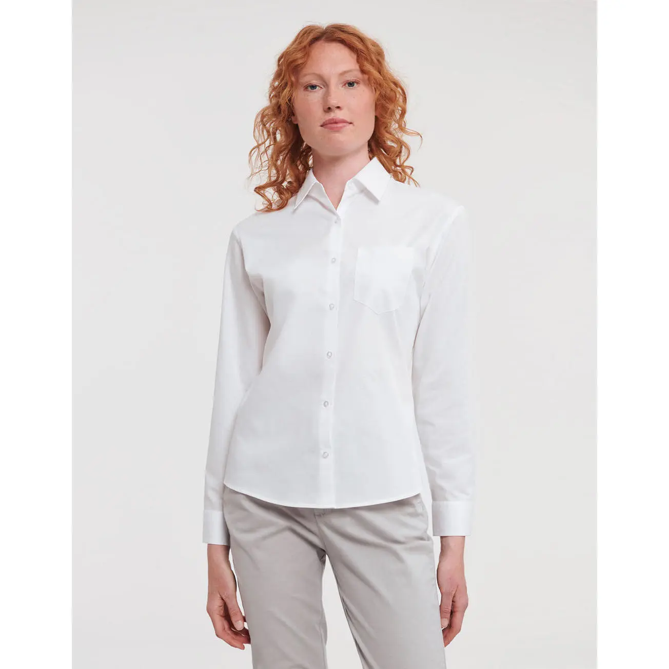 Langarmshirt, Damen Russell Athletic Poplin