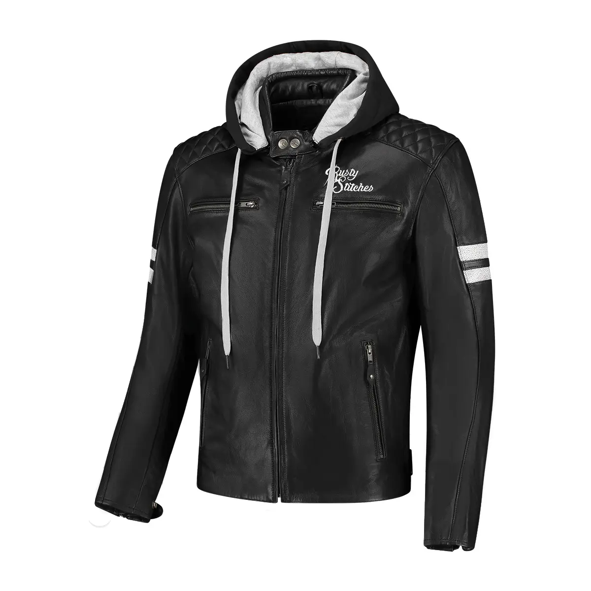 Leder Motorradjacke mit Kapuze Rusty Stitches Jack Jari V2