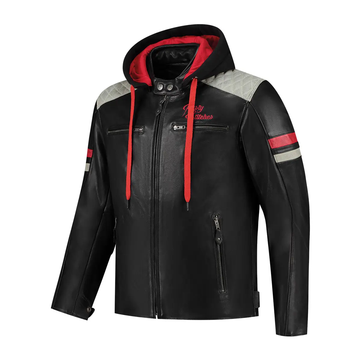 Leder Motorradjacke mit Kapuze Rusty Stitches Jack Jari V2