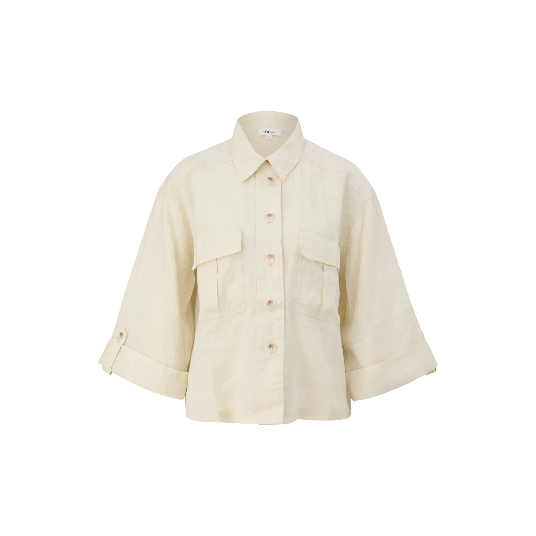 Blusa in lino con taglio casual e maniche 3/4 larghe. donna
