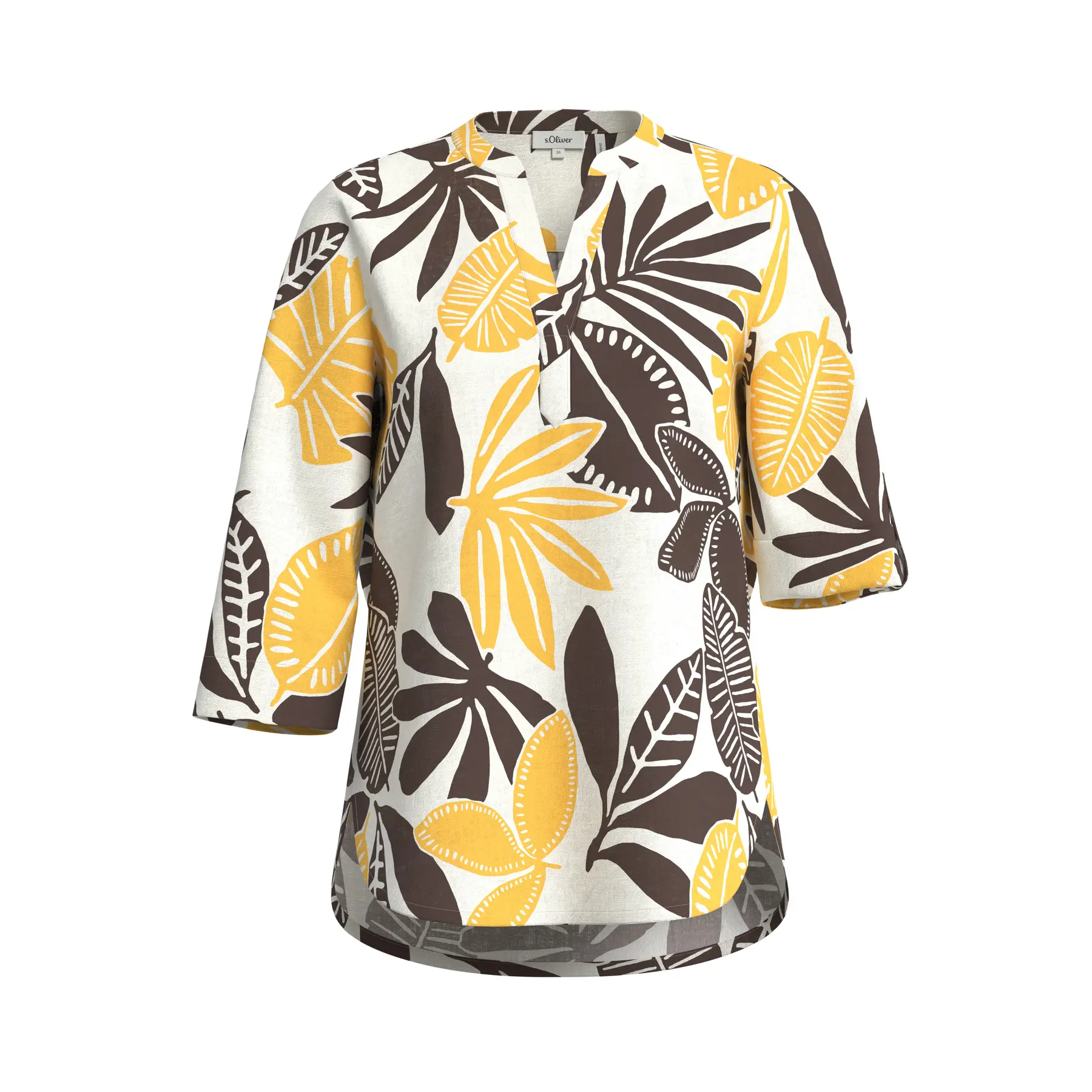 Blusa tunica in lino misto con maniche 3/4 donna