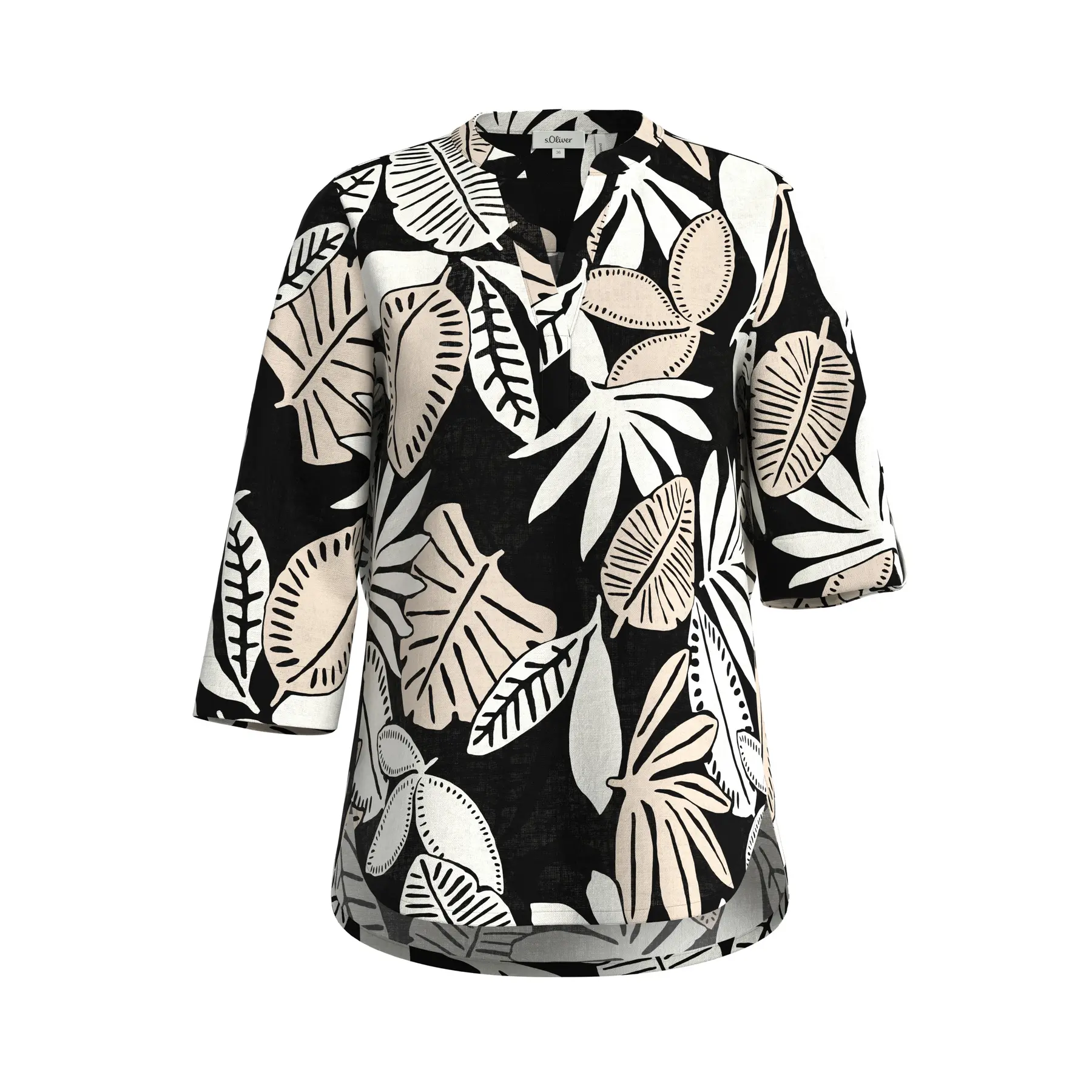 Blusa tunica in lino misto con maniche 3/4 donna