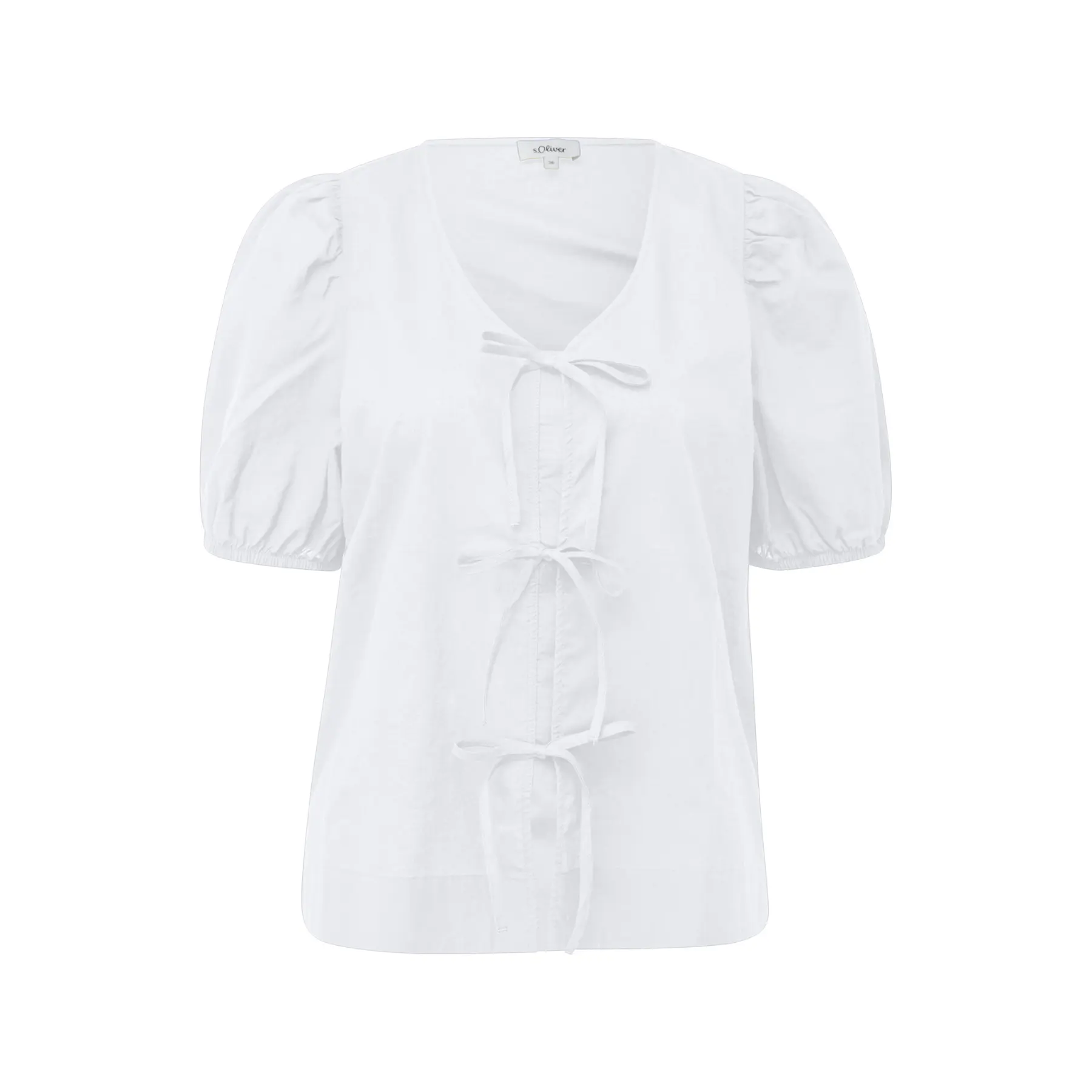 Blusa in cotone con col V e maniche a sbuffo donna s.Oliver