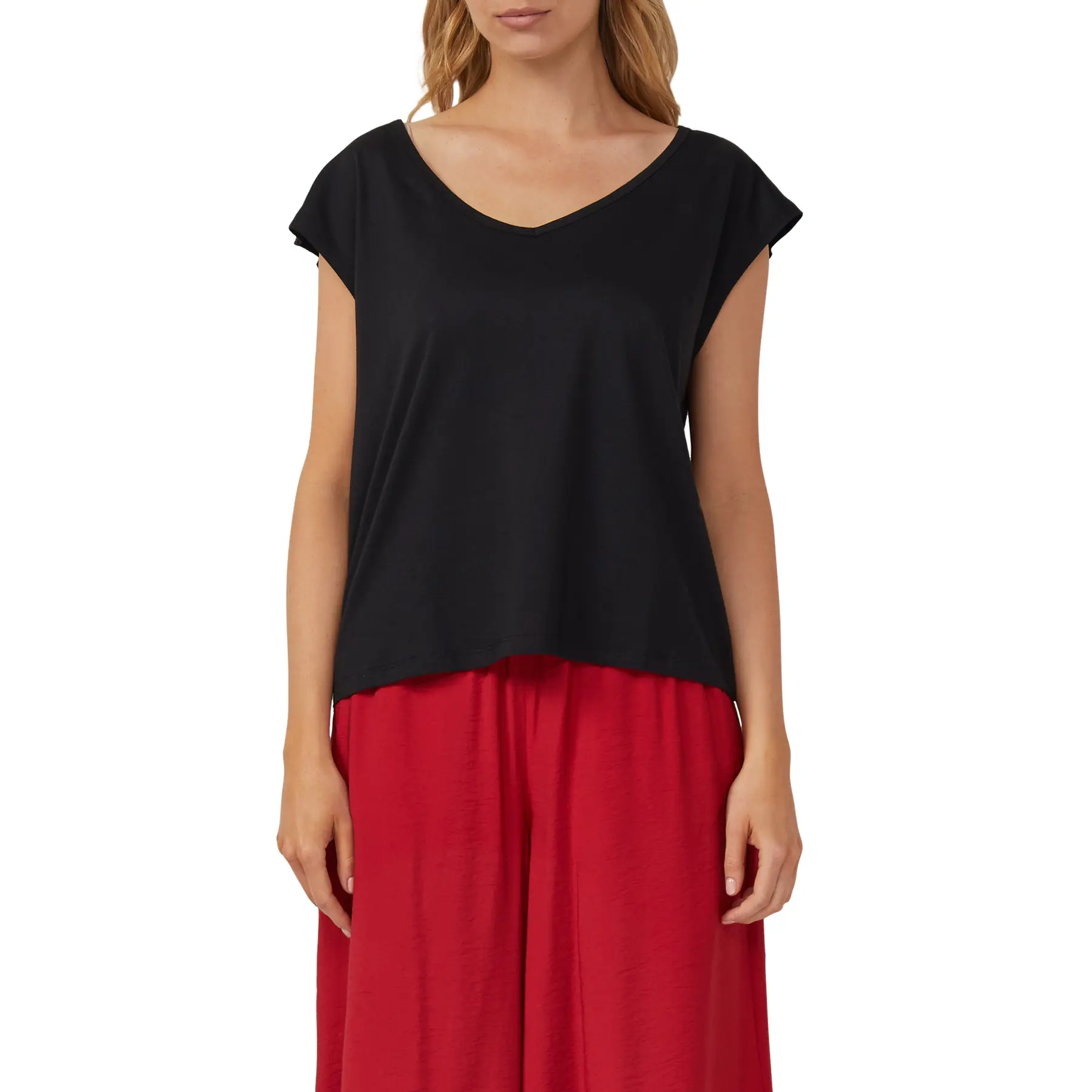 T-shirt a scollo largo, taglio e nodo donna s.Oliver