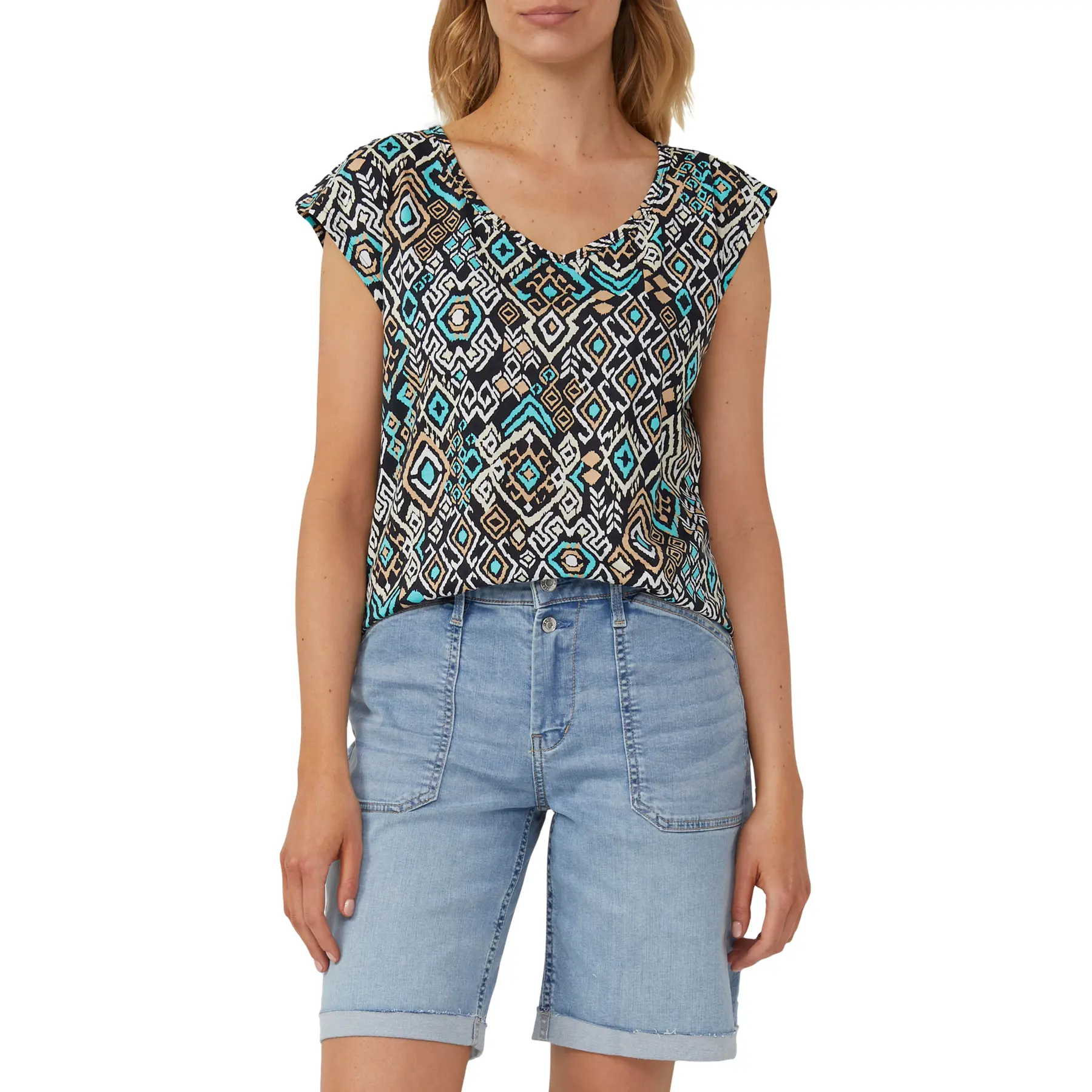 T-shirt a scollo largo, taglio e nodo donna s.Oliver