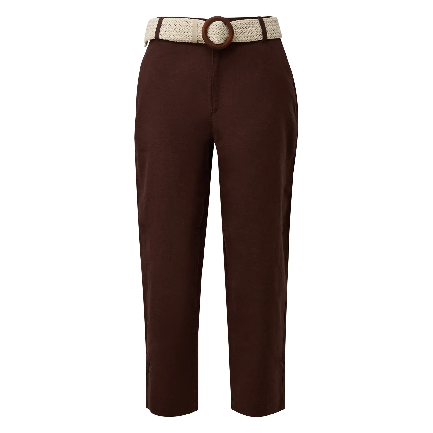 Pantaloni chino in lino misto con cintura intrecciata donna