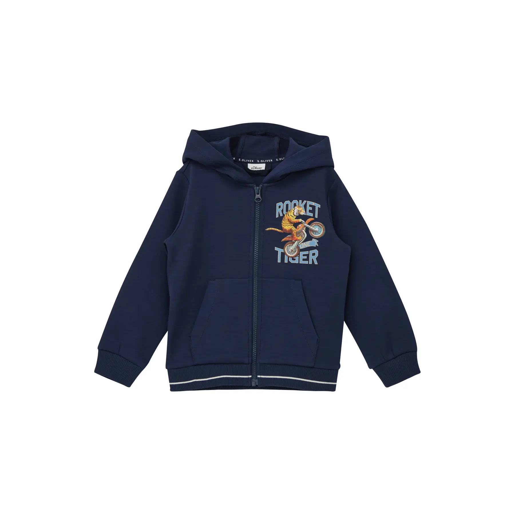 Interlock-Joggingjacke mit Frontdruck und kontrastierenden Details für Kinder s.Oliver