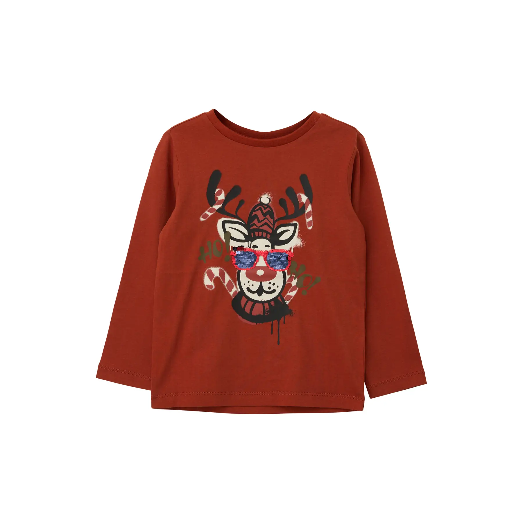 T-shirt a maniche lunghe con stampa di Natale e dettaglio di paillettes bambino s.Oliver