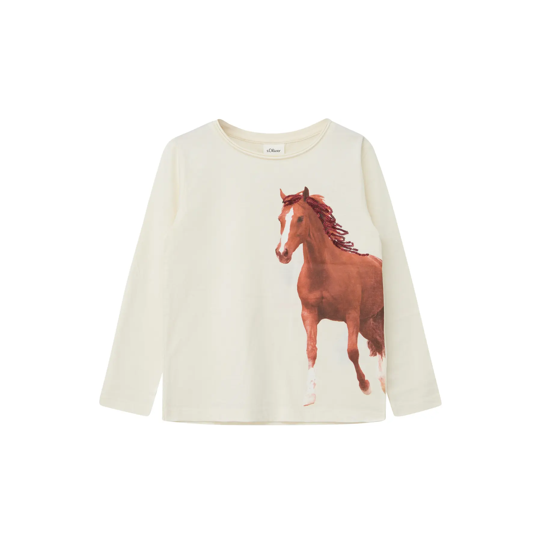 Langarm-T-Shirt mit Pferdedruck und Pailletten für Mädchen s.Oliver