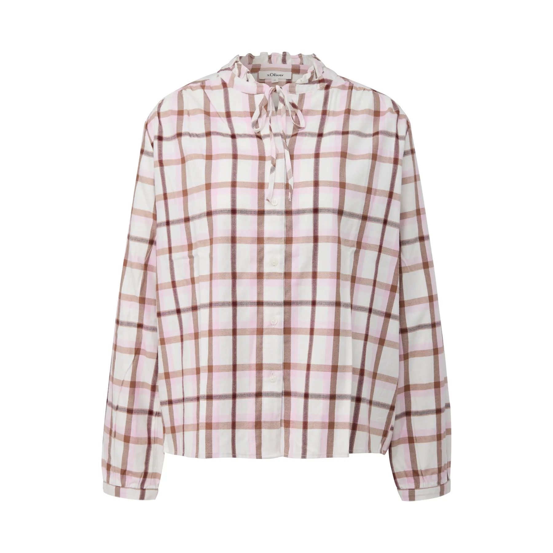 Blusa camicia con colletto arricciato e lacci donna