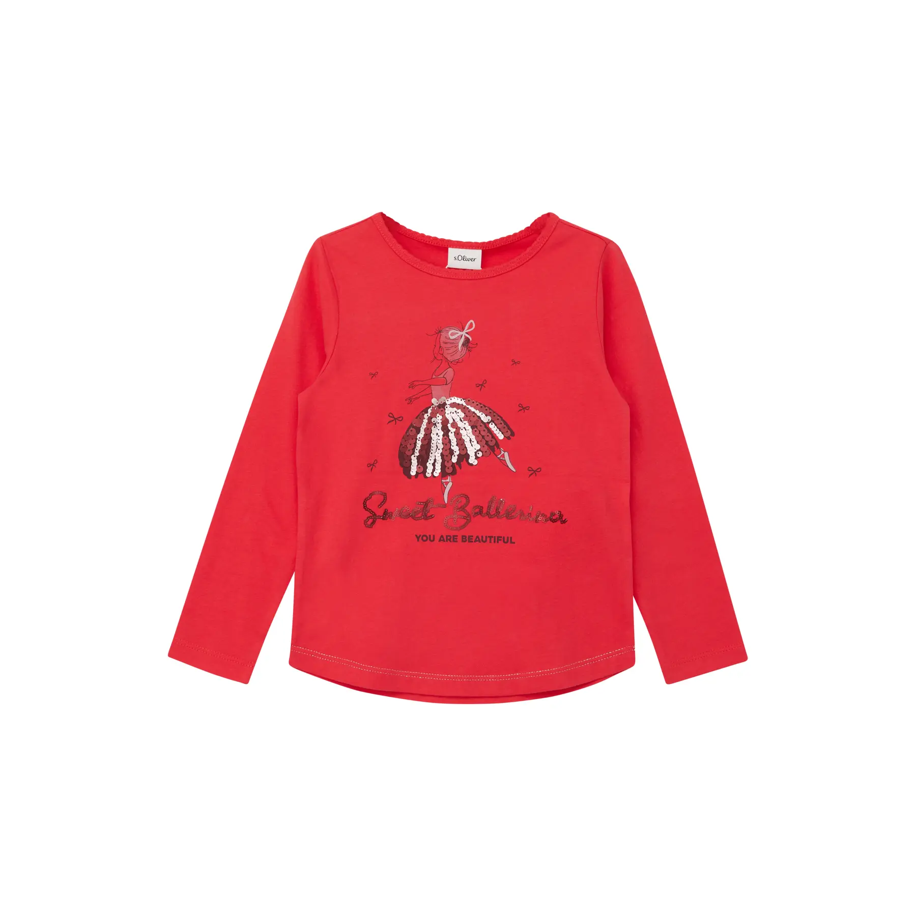 Langarmshirt aus glänzendem Garn mit Pailletten und abgerundetem Saum für Mädchen s.Oliver