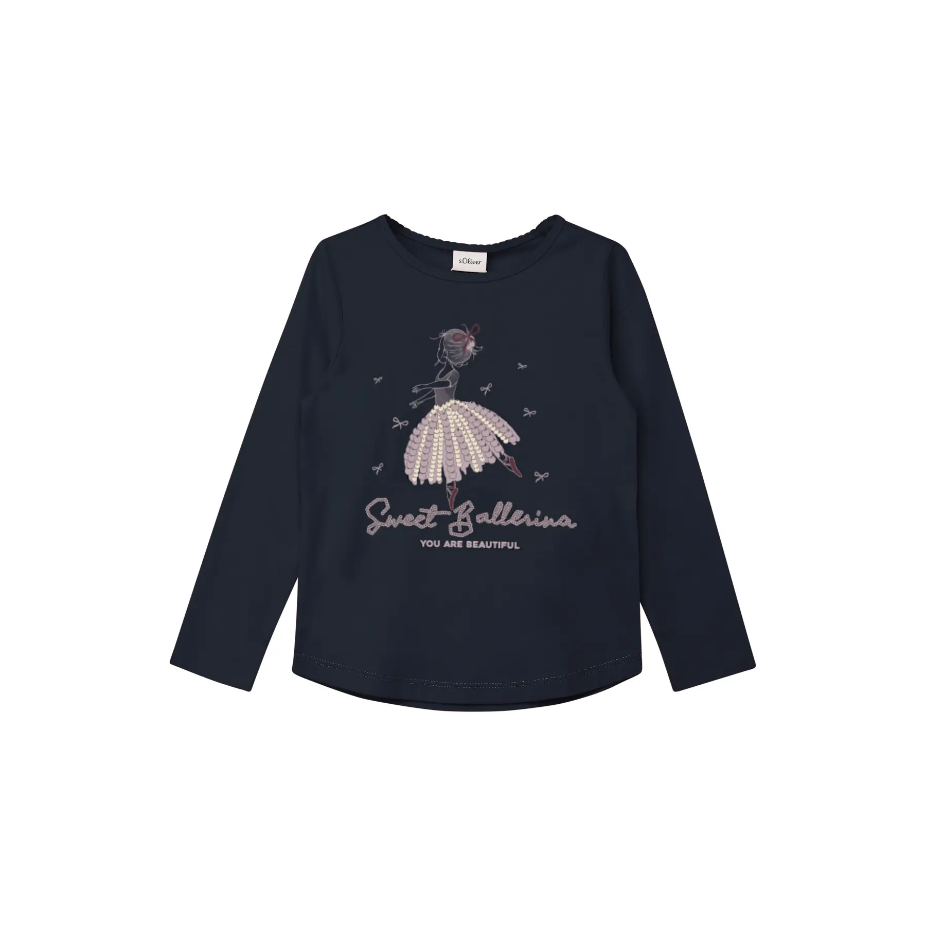 Langarmshirt aus glänzendem Garn mit Pailletten und abgerundetem Saum für Mädchen s.Oliver