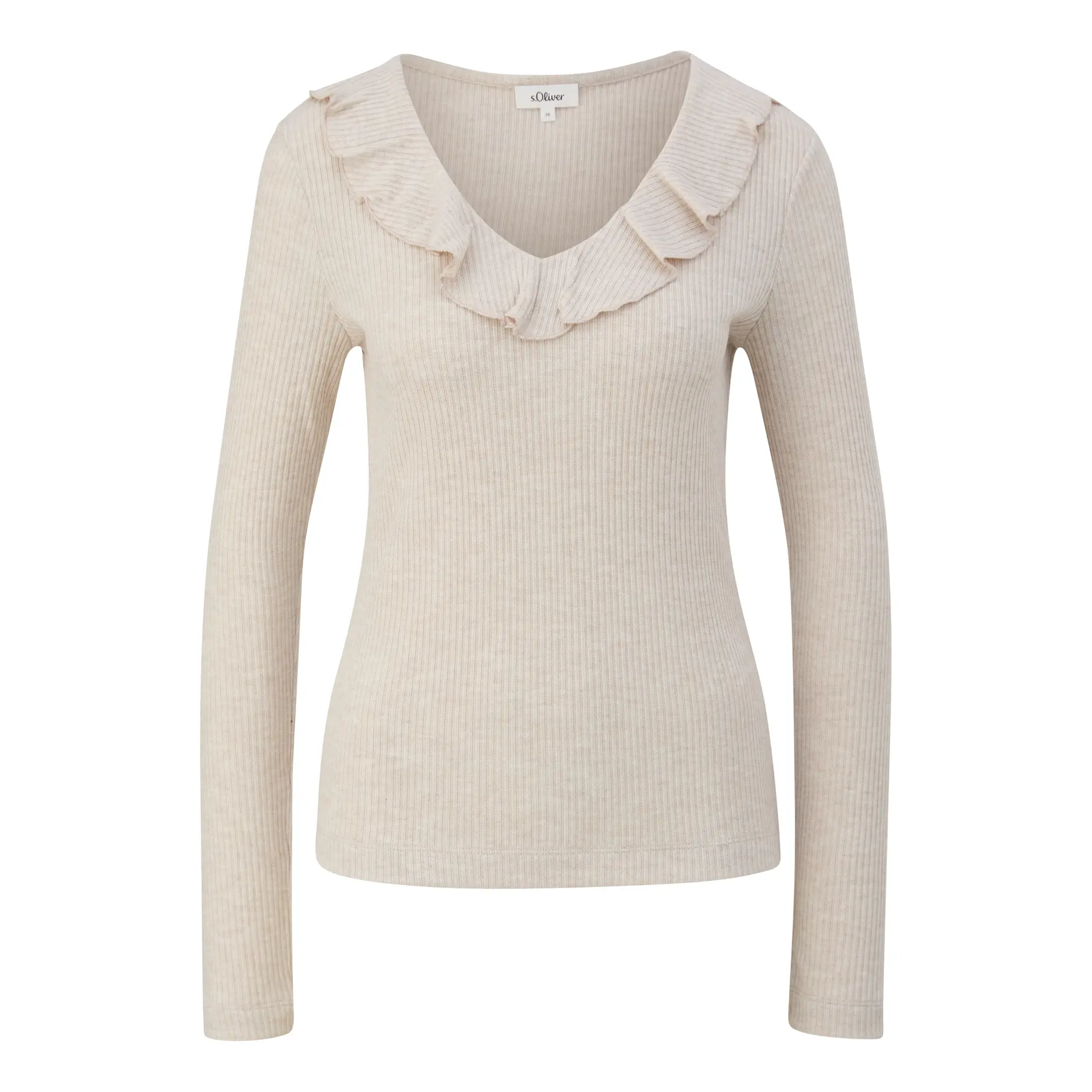 T-shirt in maglia a maniche lunghe con volant al collo a V donna s.Oliver