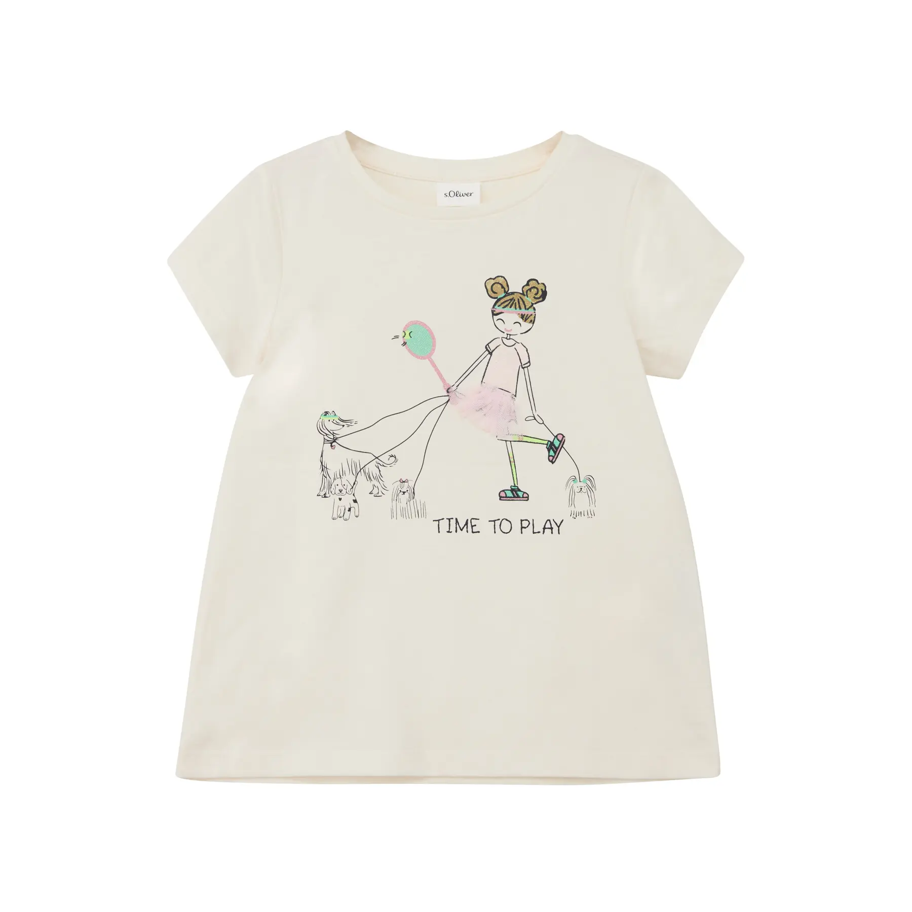A-Form T-Shirt mit Glitzerprint und Applikation Mädchen s.Oliver