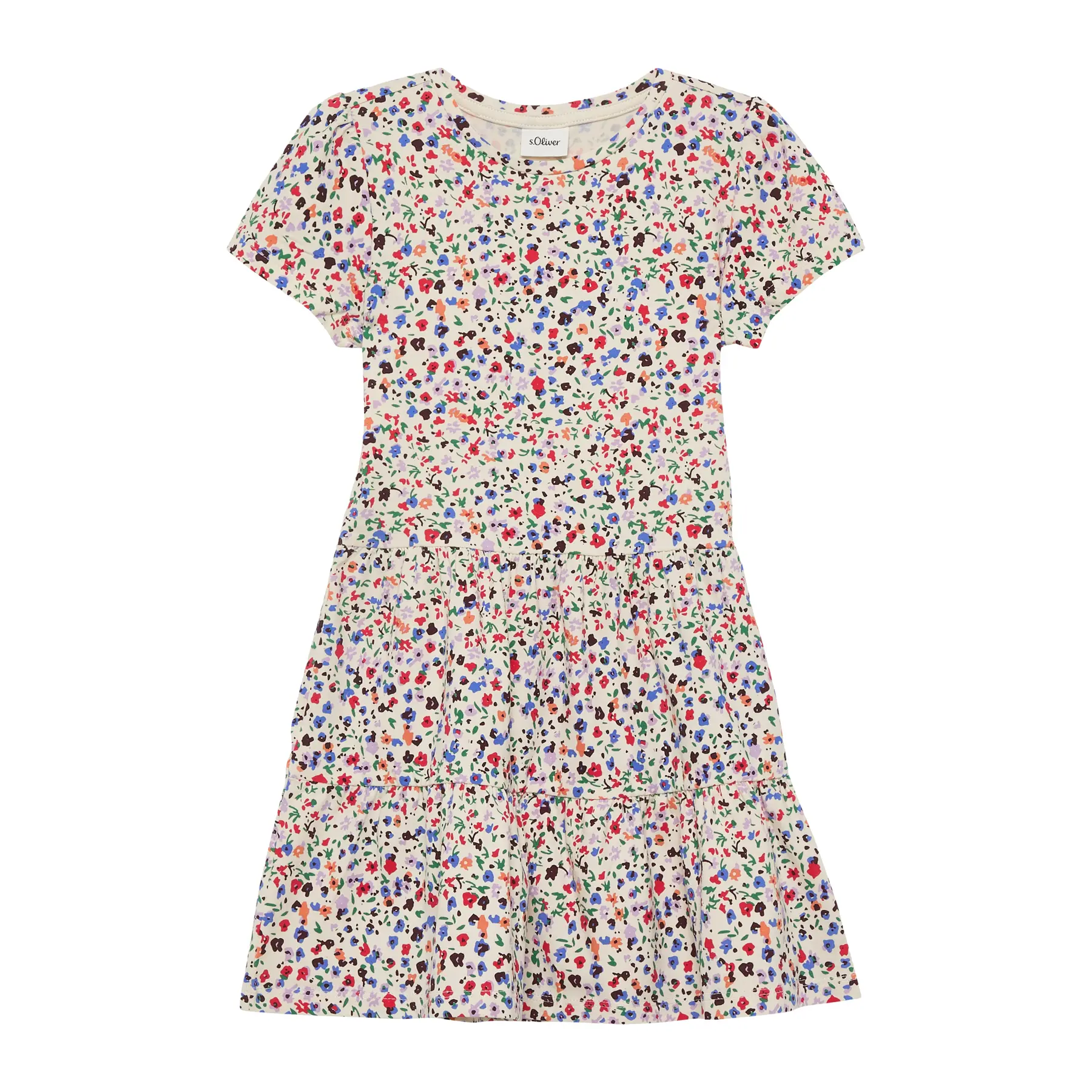 Mädchenkleid mit Allover-Print, Puffärmeln und Rüschen s.Oliver