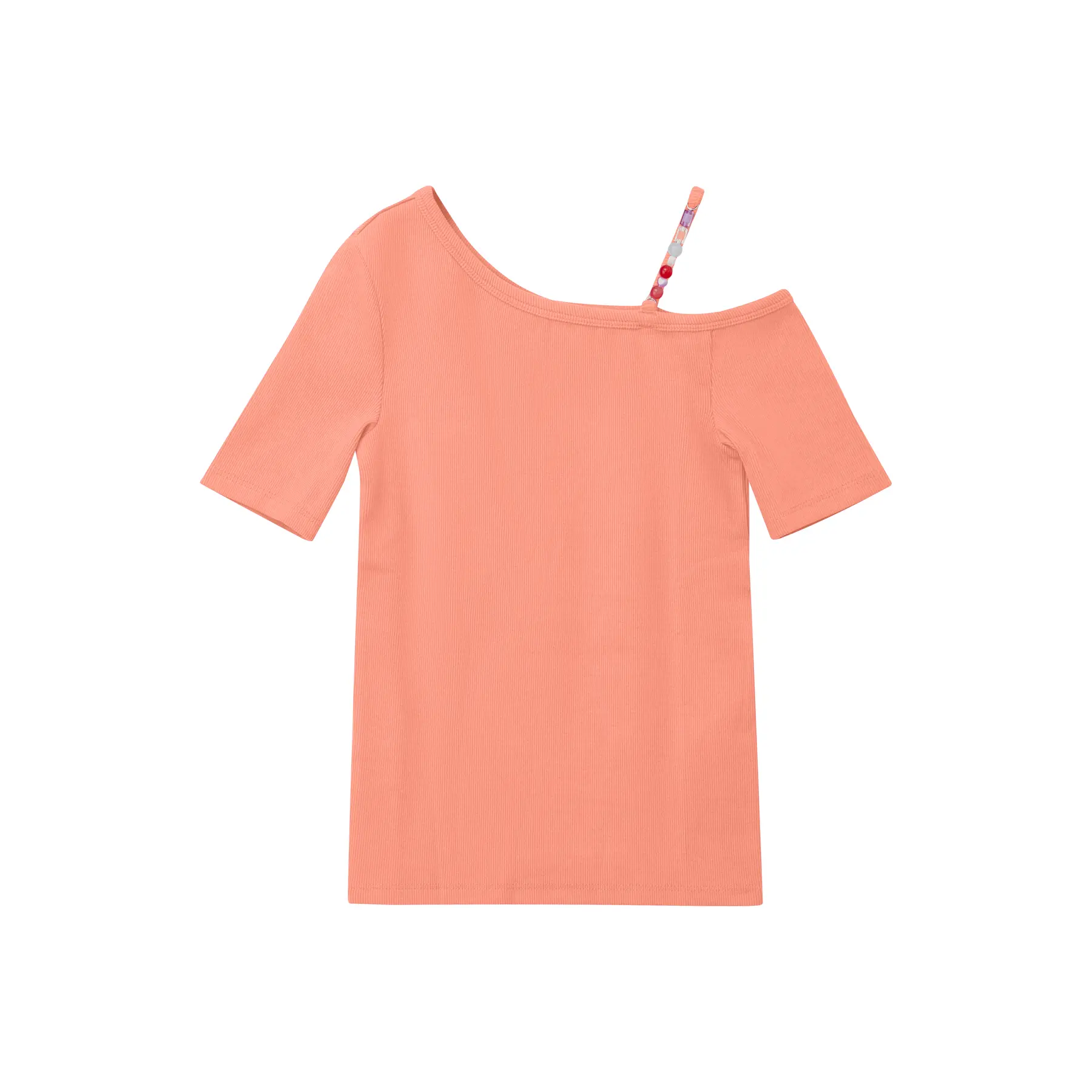 T-shirt a coste con scollatura asimmetrica con perle fantasia ragazza s.Oliver