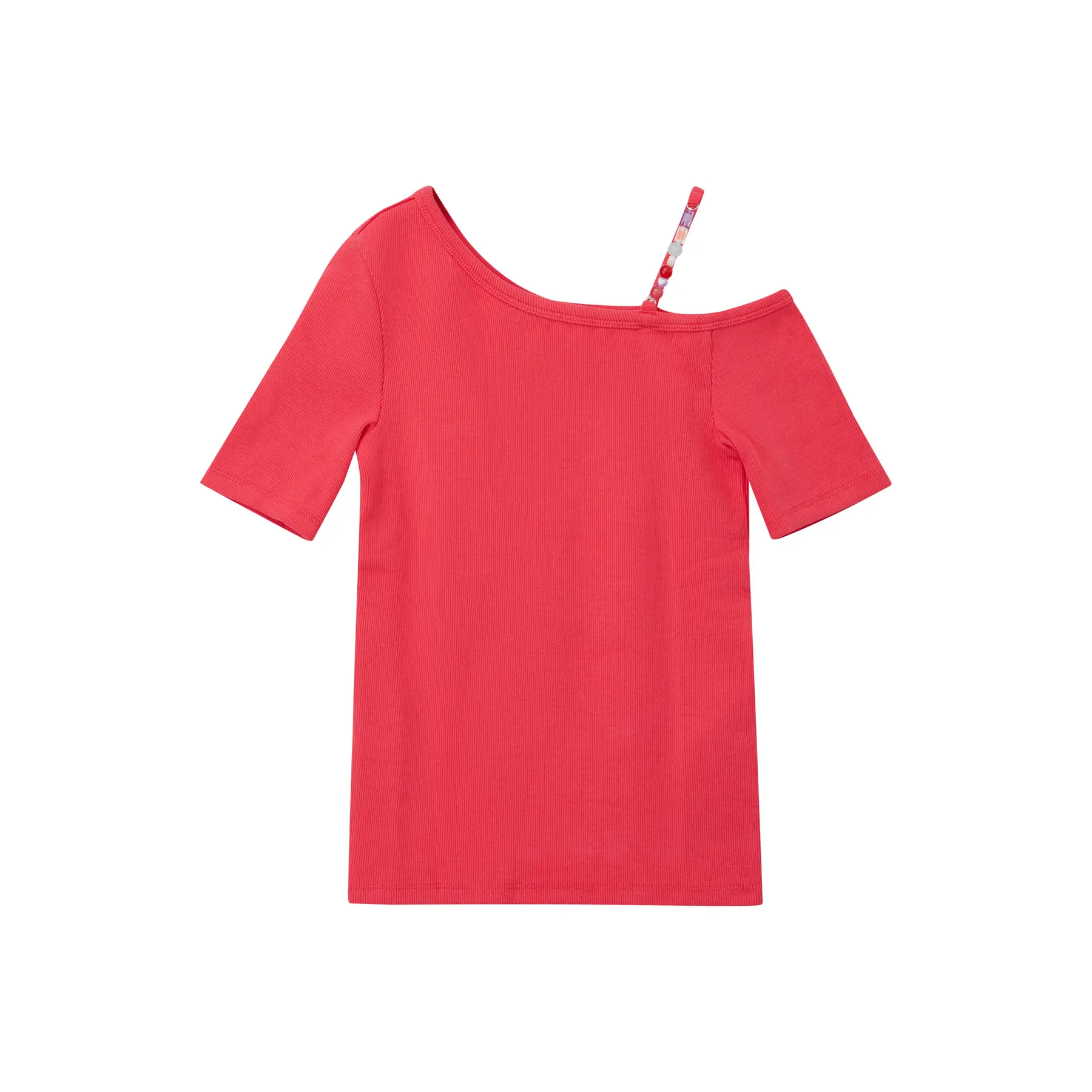 T-shirt a coste con scollatura asimmetrica con perle fantasia ragazza s.Oliver