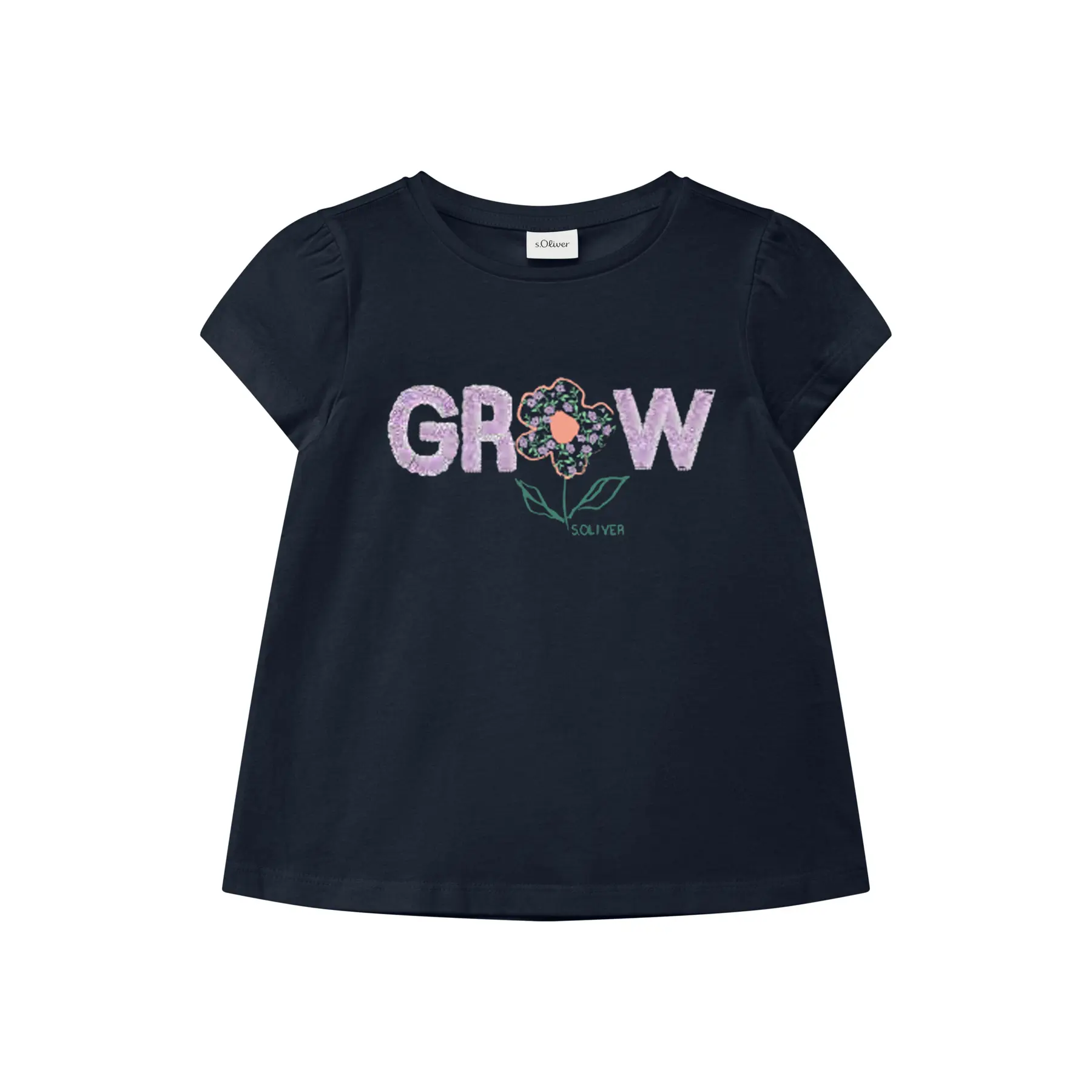 T-shirt con stampa frontale, arricciature e applicazione di paillettes ragazza s.Oliver