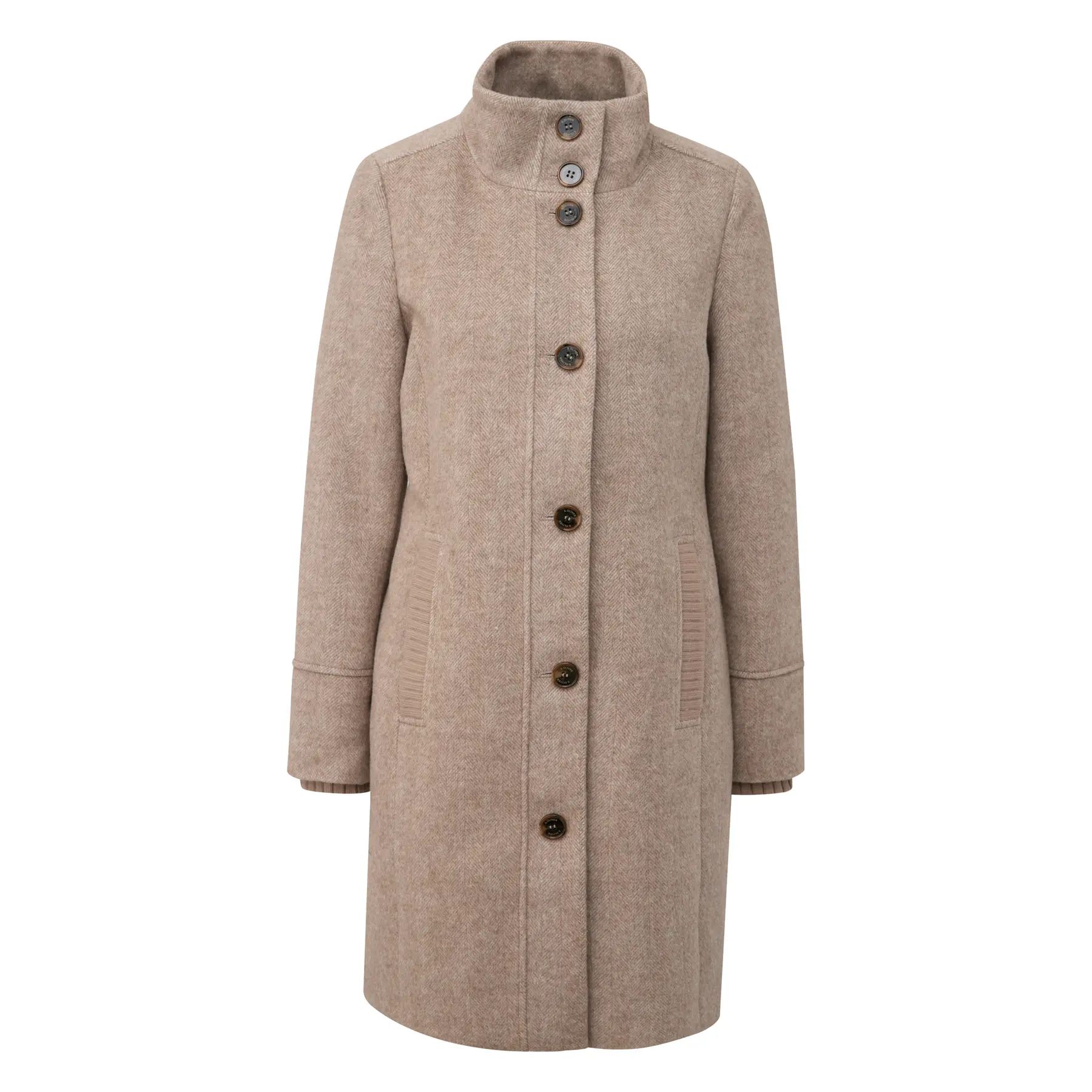 Cappotto in lana con polsini a coste colletto dritto taglio slim donna