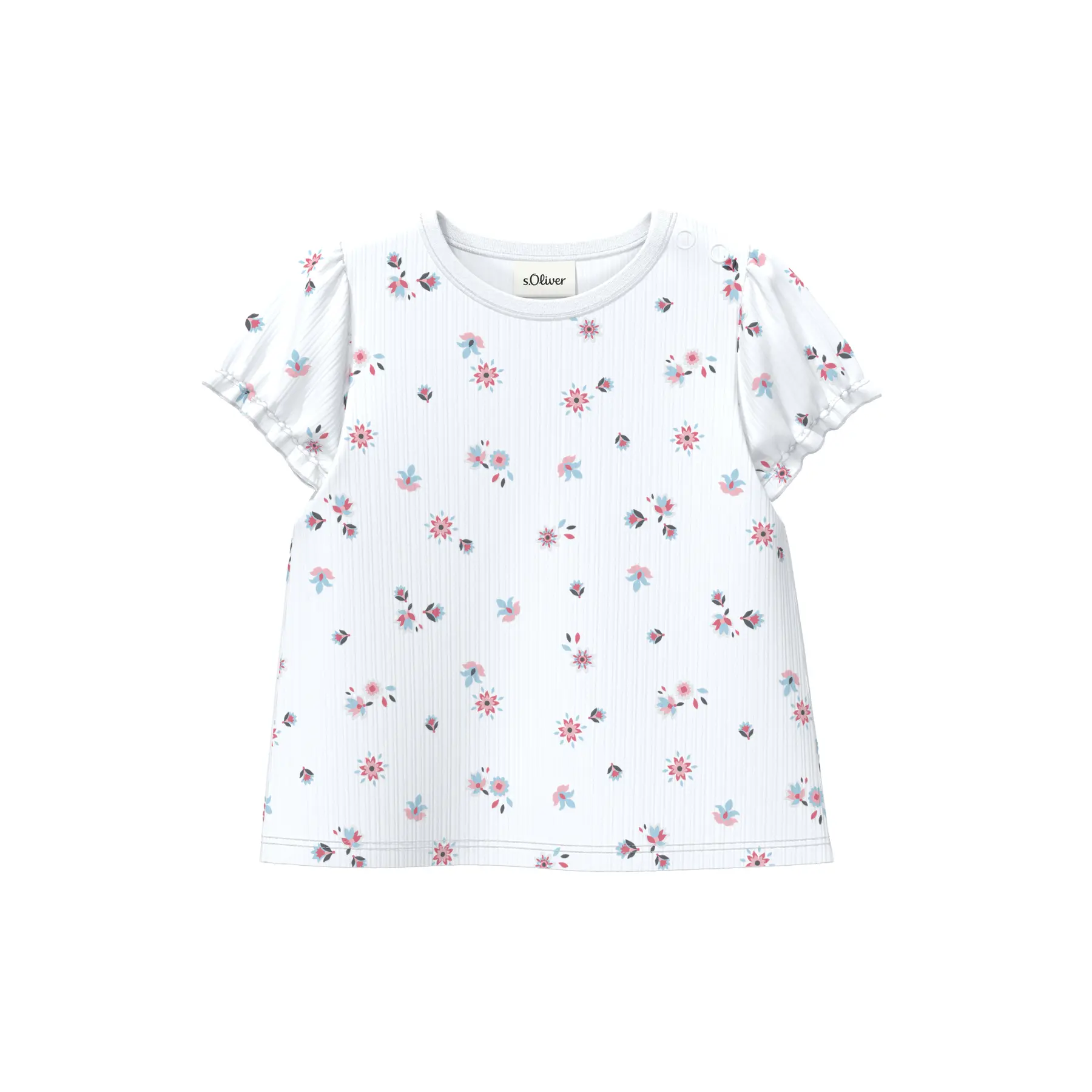 Ribbed Trapeze T-Shirt mit Puffärmeln und Allover-Print für Babys s.Oliver