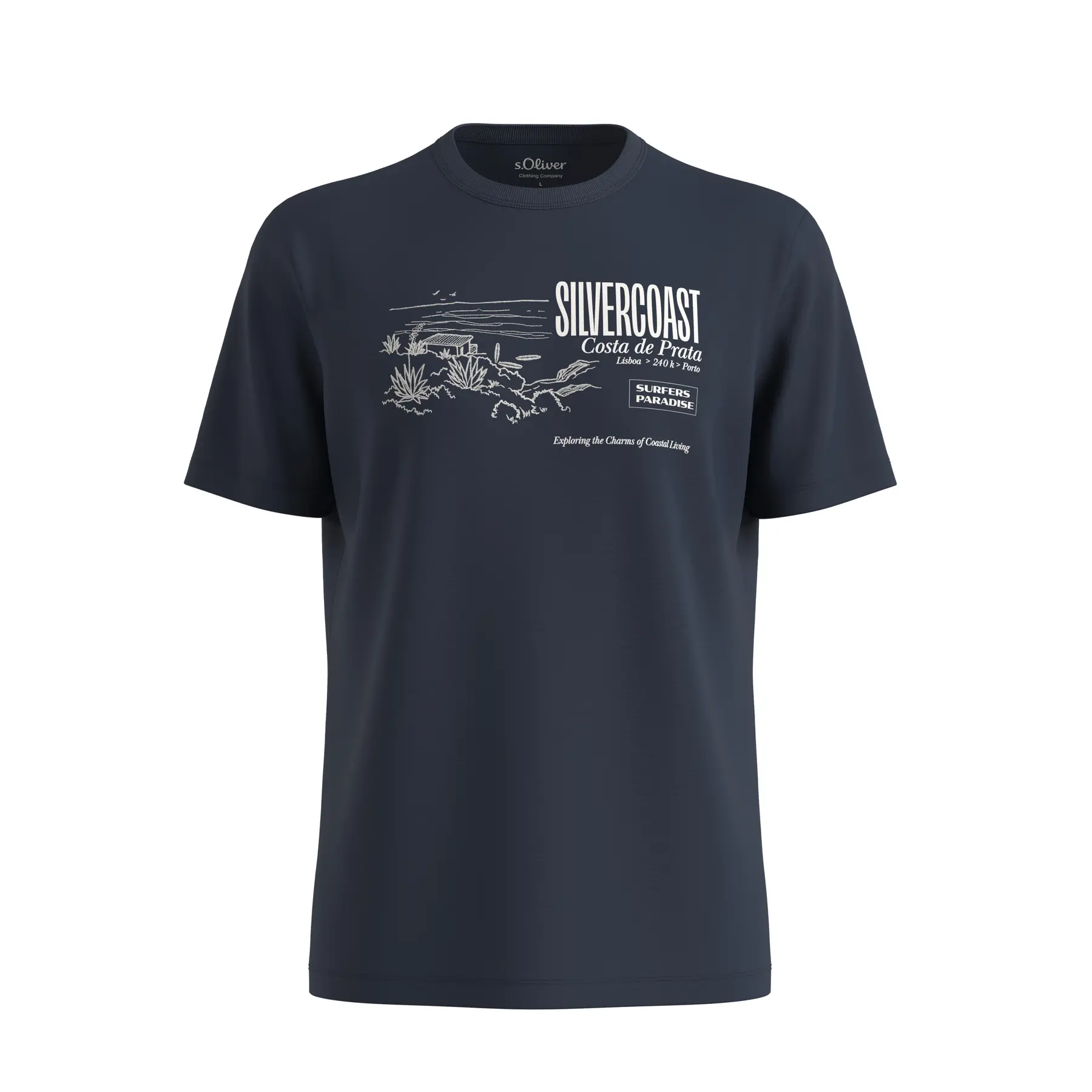 T-Shirt aus meliertem Material mit Druck vorne und Rundhalsausschnitt s.Oliver