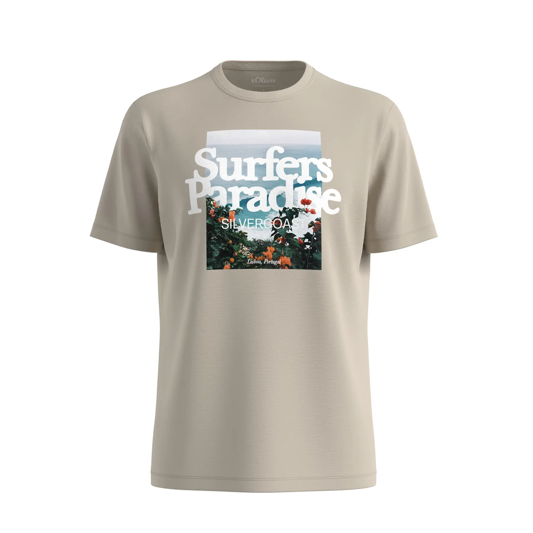 T-Shirt aus meliertem Material mit Druck vorne und Rundhalsausschnitt s.Oliver