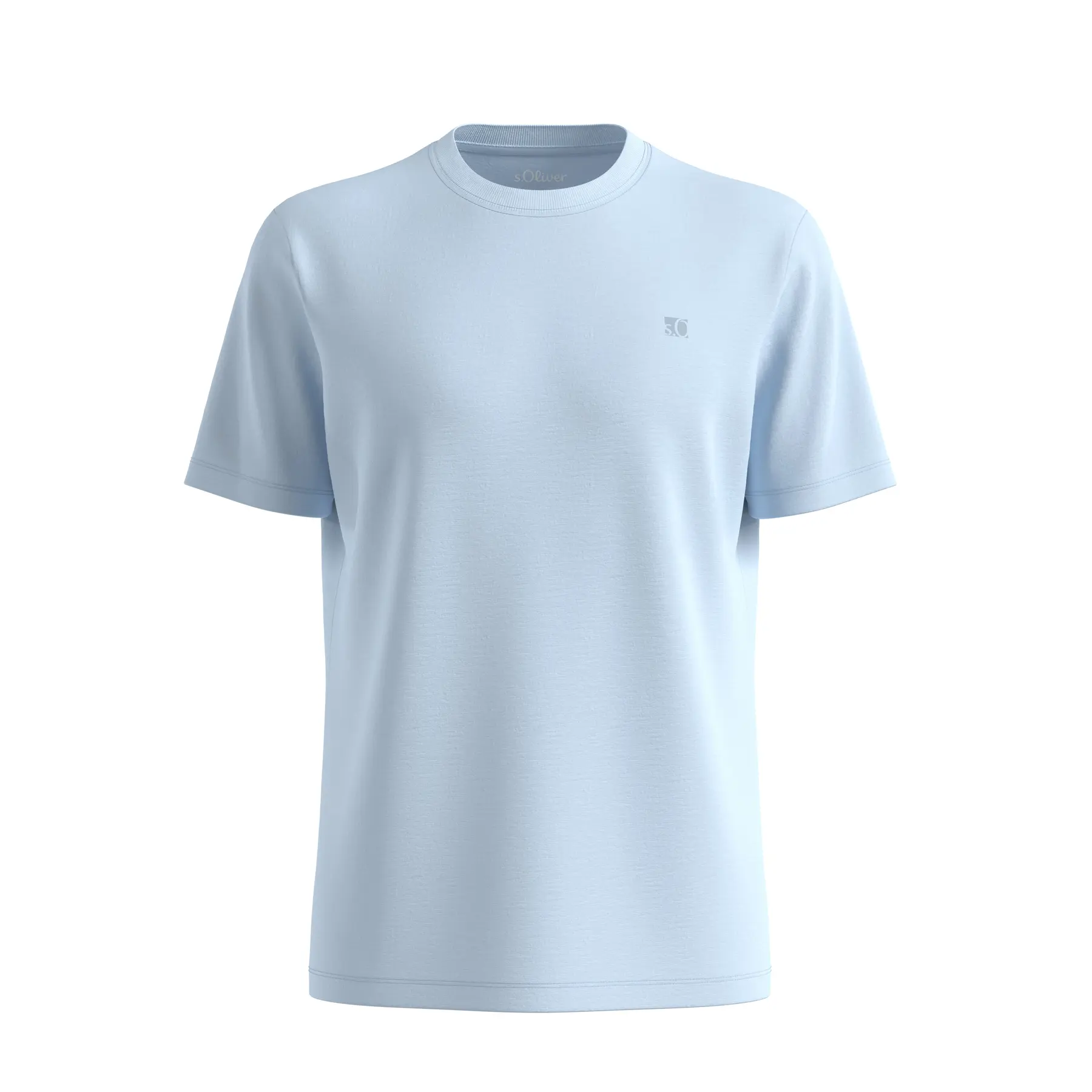 Uni T-Shirt mit strukturiertem Flammengarn und Logo-Detail s.Oliver