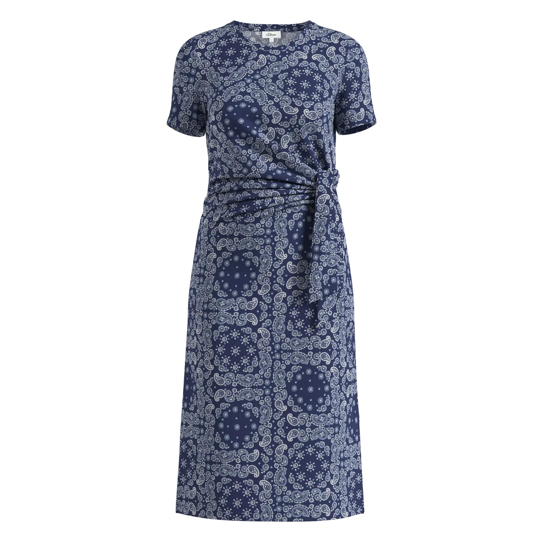 Abito midi con stampa all-over e dettaglio annodato donna